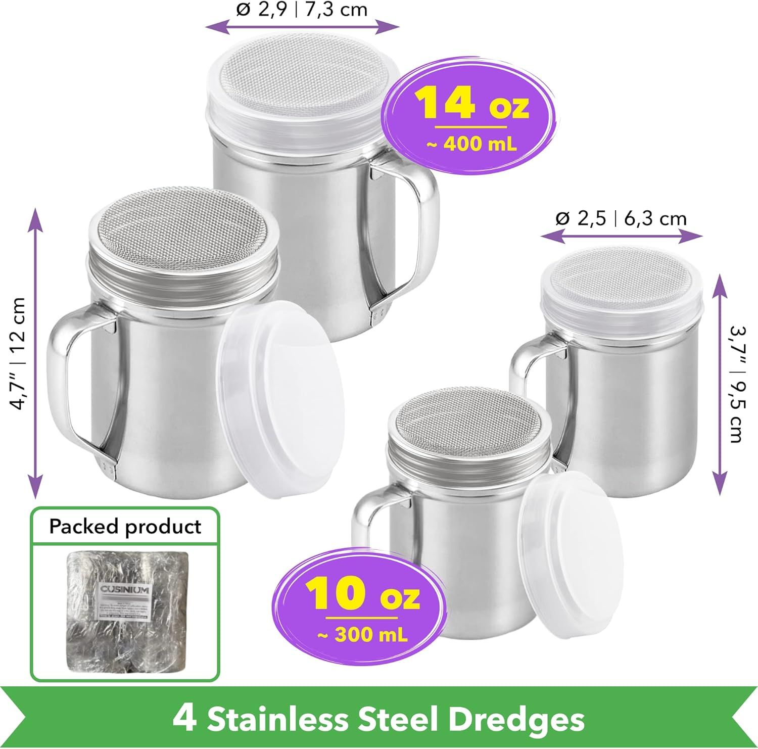 [2-pack] 10 Oz + [2-pack] 14 Oz ine Mesh Shakers With Handle and Lids - Image 2