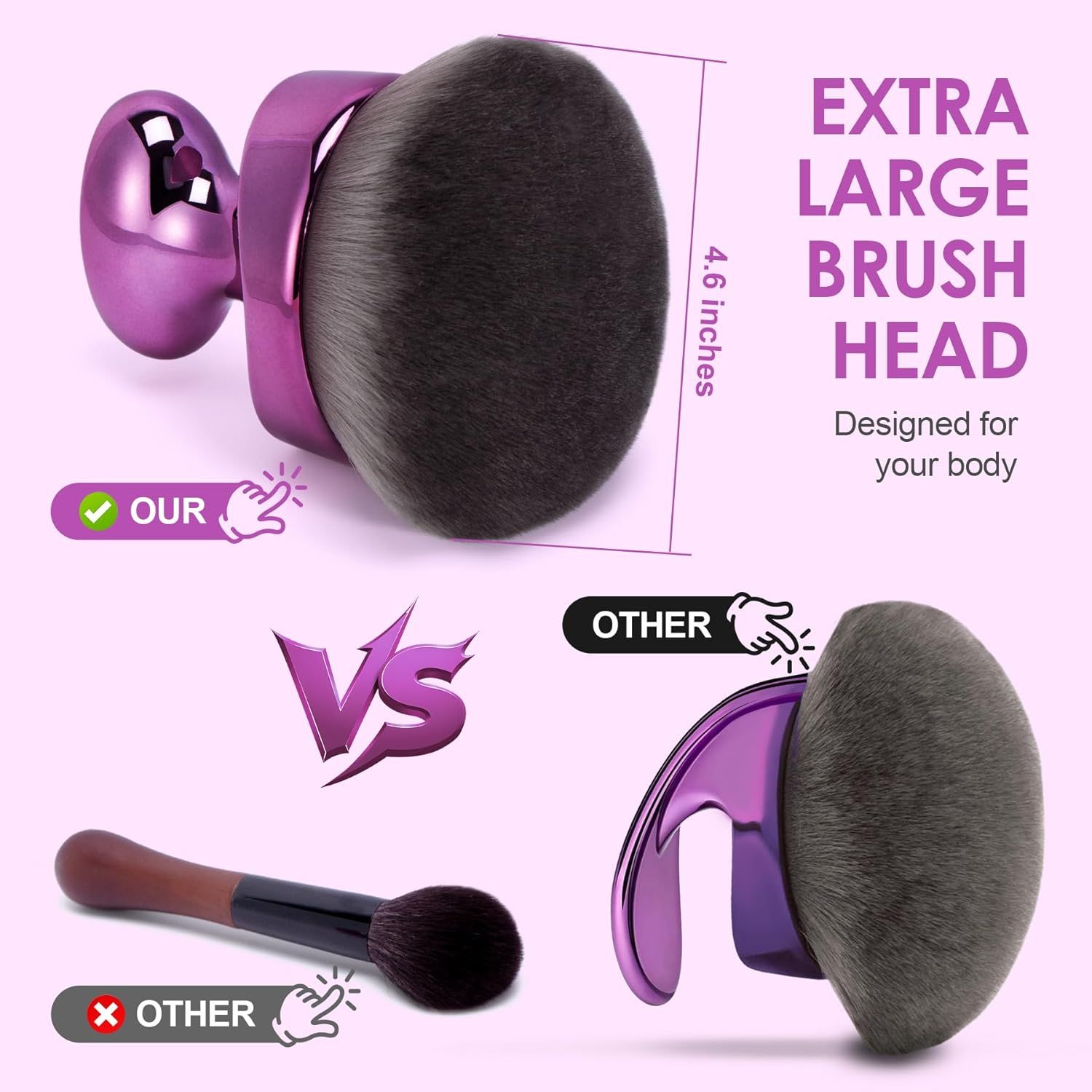 Blend & Blur Extra Large Body Kabuki Brush & Sel Tanner Brush - or Body Makeup & oundation - Blending Applicator or Sel Tanning - Durable Vegan Bristles - with Protective Bag (Purple-large) - Image 2