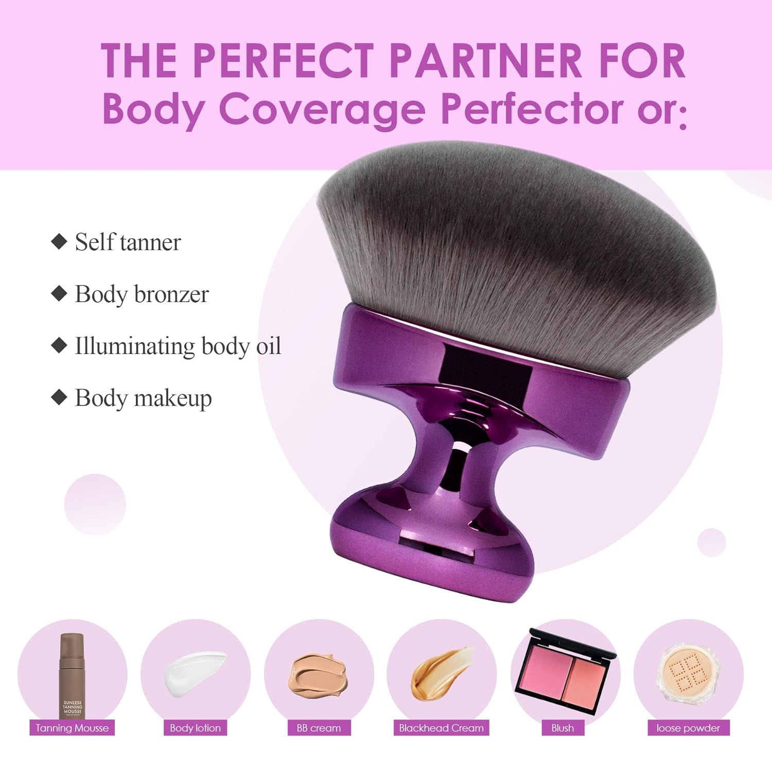 Blend & Blur Extra Large Body Kabuki Brush & Sel Tanner Brush - or Body Makeup & oundation - Blending Applicator or Sel Tanning - Durable Vegan Bristles - with Protective Bag (Purple-large) - Image 6