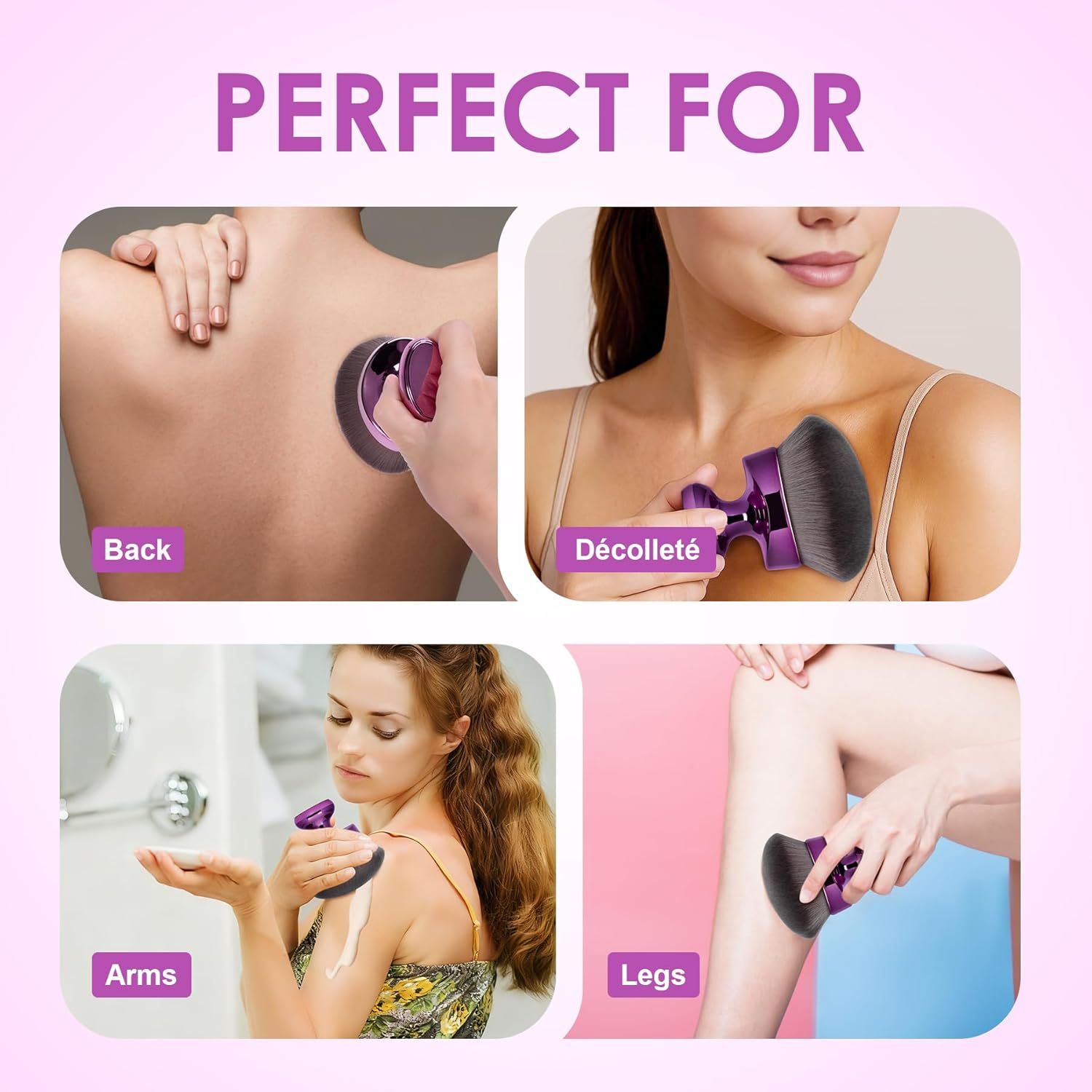 Blend & Blur Extra Large Body Kabuki Brush & Sel Tanner Brush - or Body Makeup & oundation - Blending Applicator or Sel Tanning - Durable Vegan Bristles - with Protective Bag (Purple-large) - Image 8