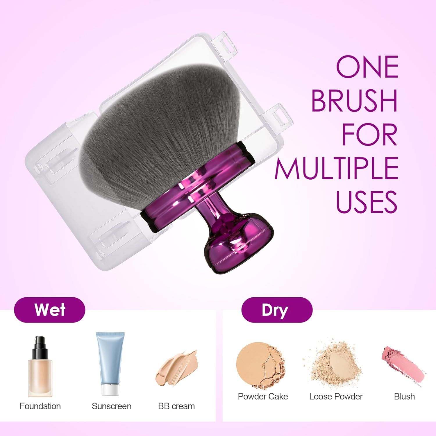 Blend & Blur Extra Large Body Makeup Brush or Sel Tanner,Leg Makeup & Bronzer Sel Tan Back Applicator, 76mm Wide Round Head Kabuki Brush or Application with Protective Case (Purple) - Image 4