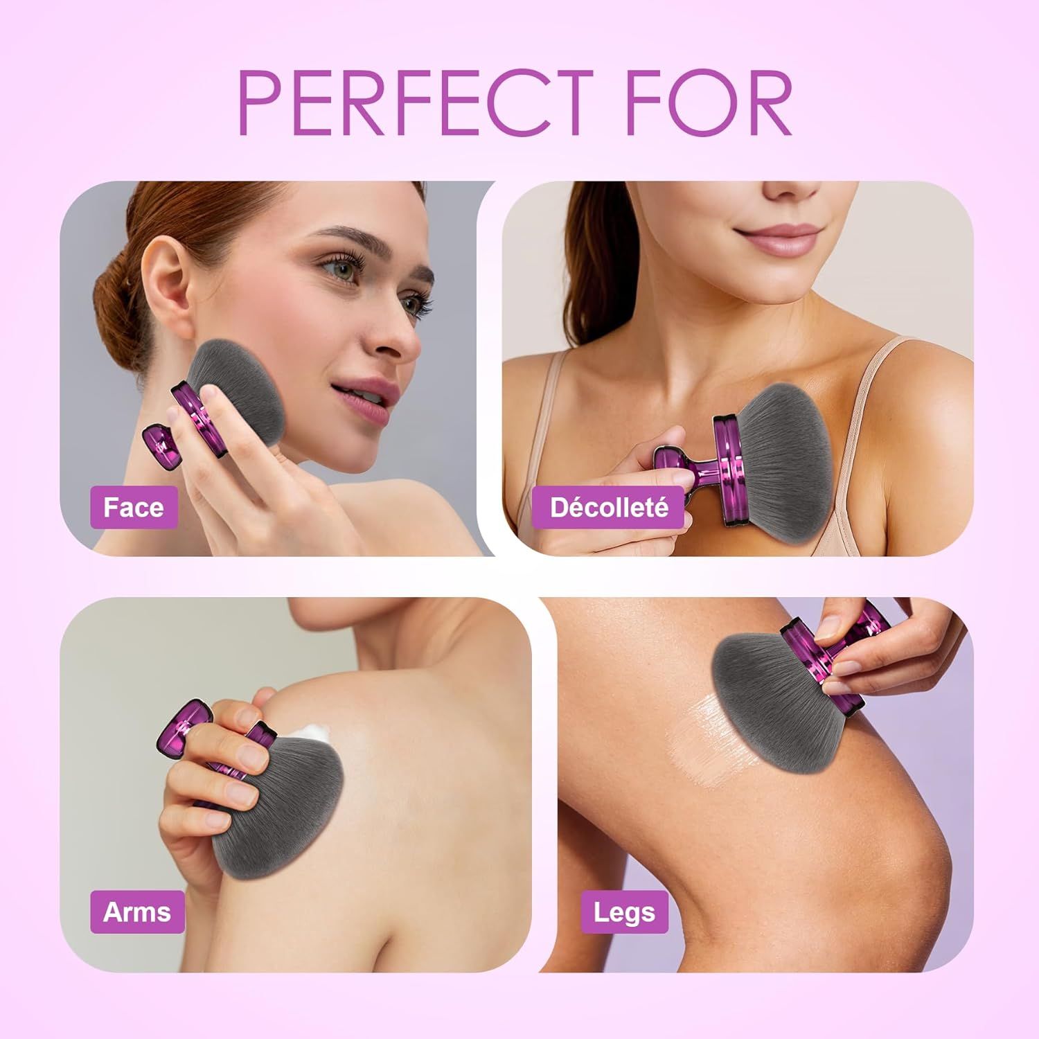 Blend & Blur Extra Large Body Makeup Brush or Sel Tanner,Leg Makeup & Bronzer Sel Tan Back Applicator, 76mm Wide Round Head Kabuki Brush or Application with Protective Case (Purple) - Image 5