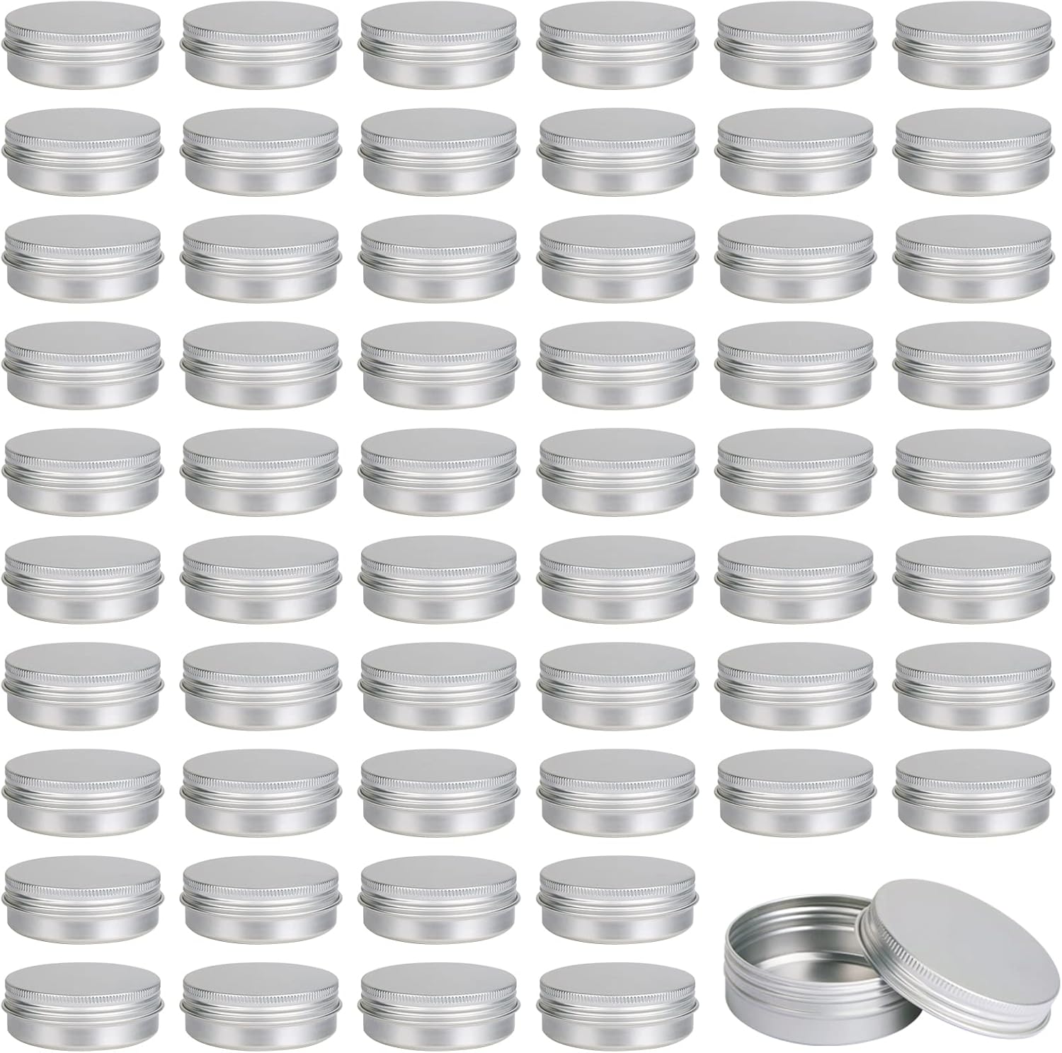 Moretoes 60 Pack Tins, 2Oz Metal Round Tins, Aluminum Tin Cans Containers with Screw Lid for Lotion Bars, Balms, Salve, Spices or Beard Balm - Image 1