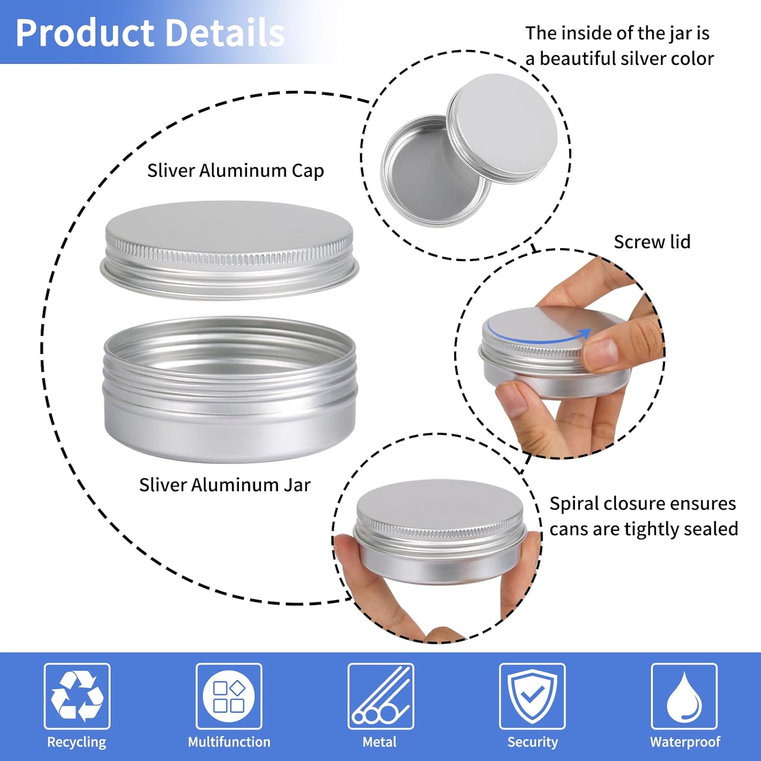 Moretoes 60 Pack Tins, 2Oz Metal Round Tins, Aluminum Tin Cans Containers with Screw Lid for Lotion Bars, Balms, Salve, Spices or Beard Balm - Image 3