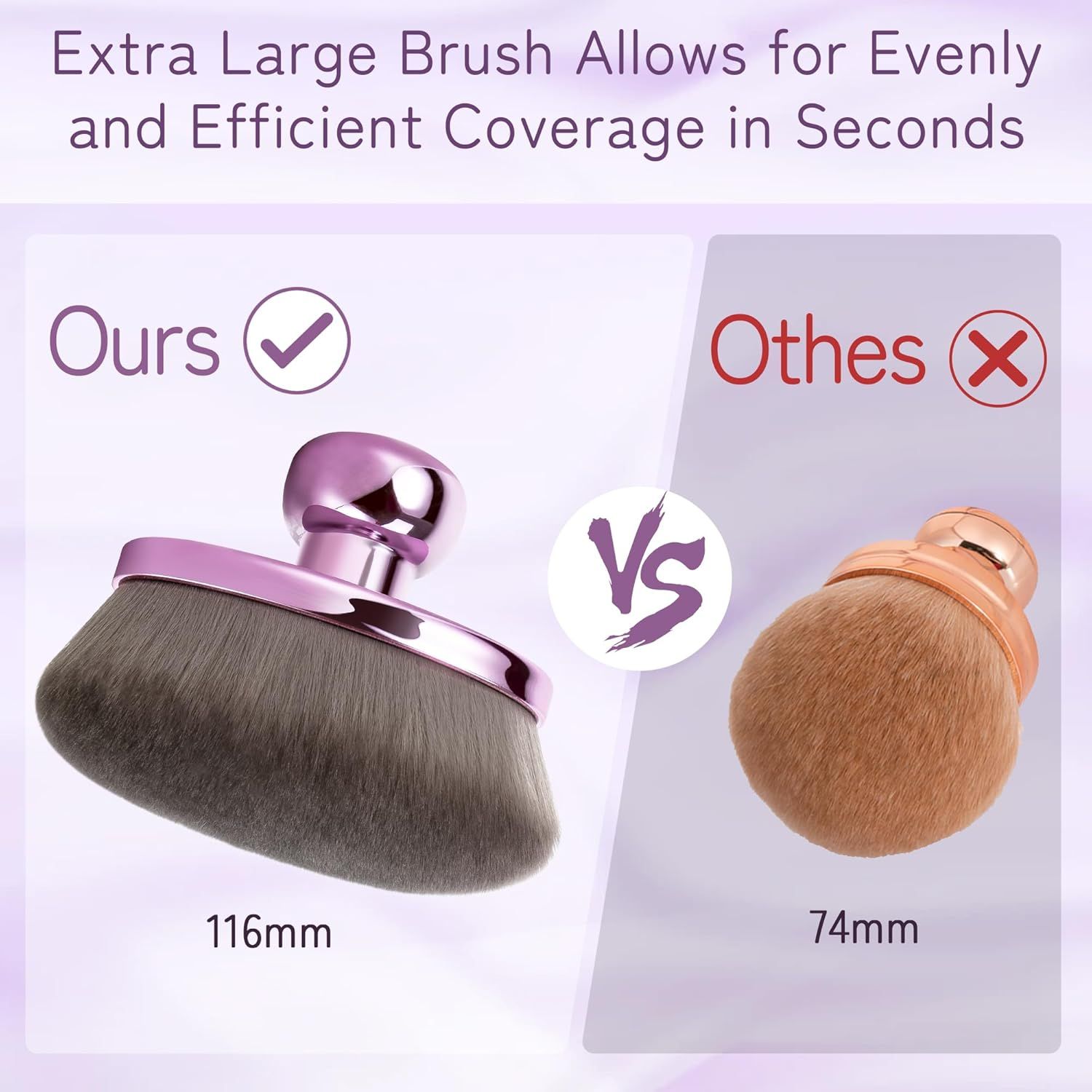 Extra Large Body Makeup Brush or Sel Tanner, Leg Makeup &Bronzer Blend,116mm Oval-headed Kabuki Brush More Even Application, Sunscreen ace&Back Makeup Brush, Wet&Dry Use- Purple, Patent Pending - Image 3