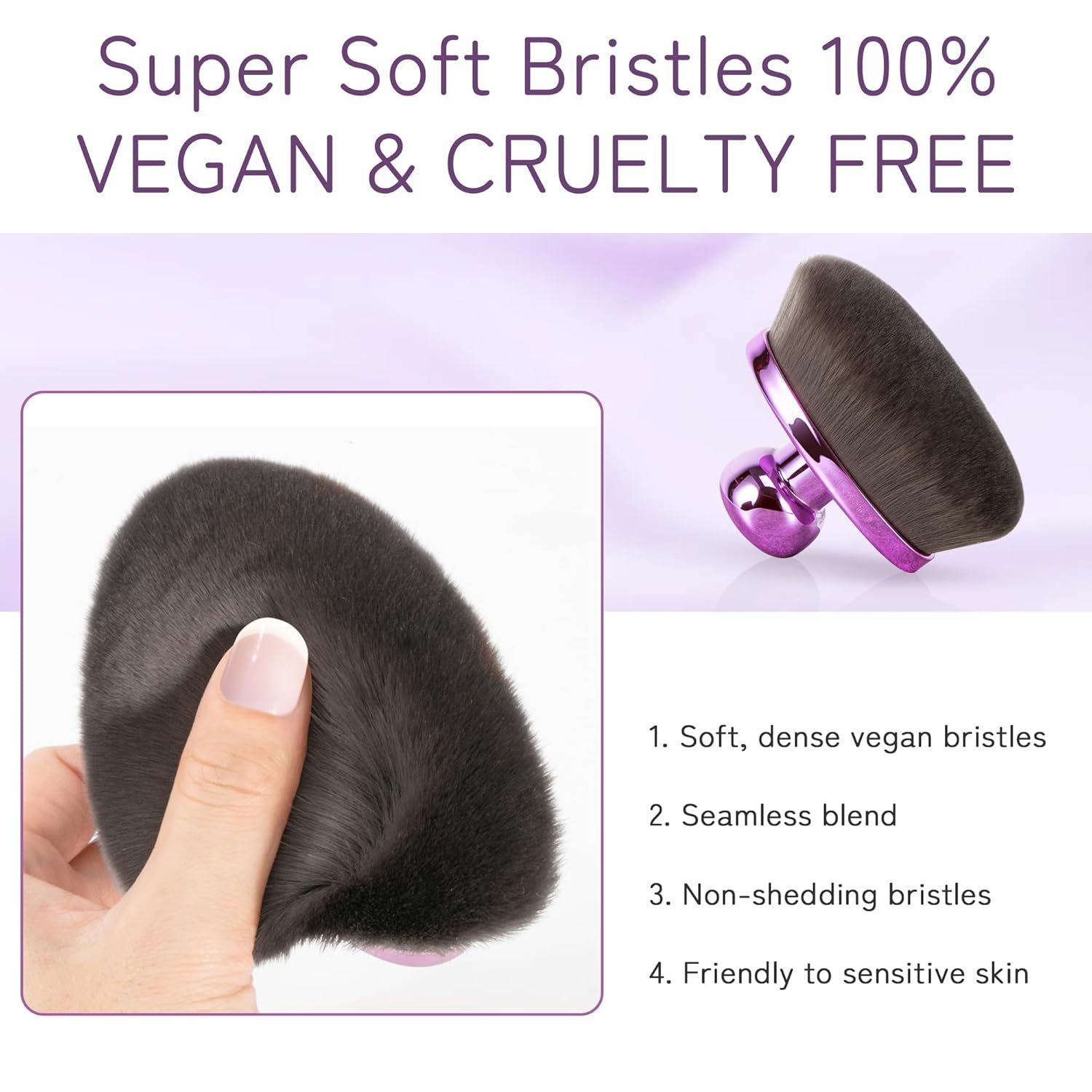 Extra Large Body Makeup Brush or Sel Tanner, Leg Makeup &Bronzer Blend,116mm Oval-headed Kabuki Brush More Even Application, Sunscreen ace&Back Makeup Brush, Wet&Dry Use- Purple, Patent Pending - Image 4
