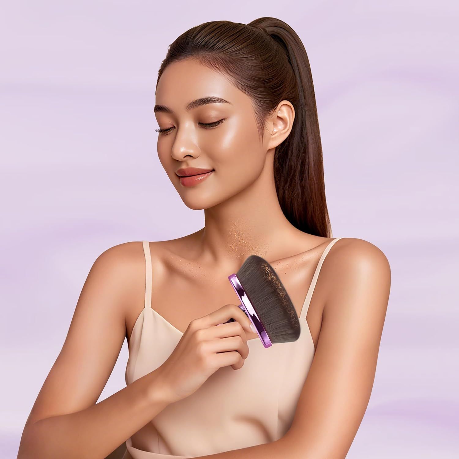 Extra Large Body Makeup Brush or Sel Tanner, Leg Makeup &Bronzer Blend,116mm Oval-headed Kabuki Brush More Even Application, Sunscreen ace&Back Makeup Brush, Wet&Dry Use- Purple, Patent Pending - Image 5