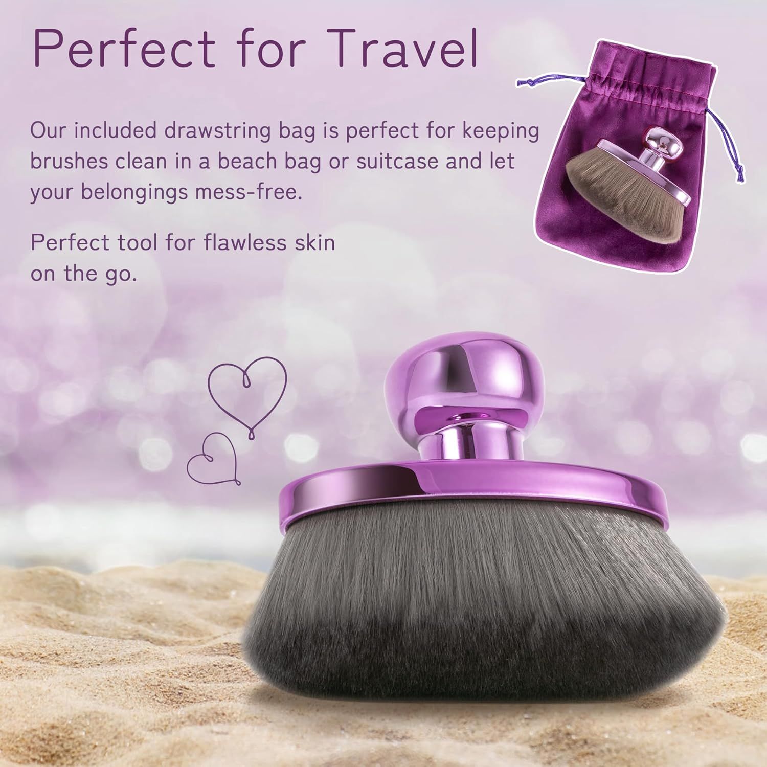 Extra Large Body Makeup Brush or Sel Tanner, Leg Makeup &Bronzer Blend,116mm Oval-headed Kabuki Brush More Even Application, Sunscreen ace&Back Makeup Brush, Wet&Dry Use- Purple, Patent Pending - Image 7