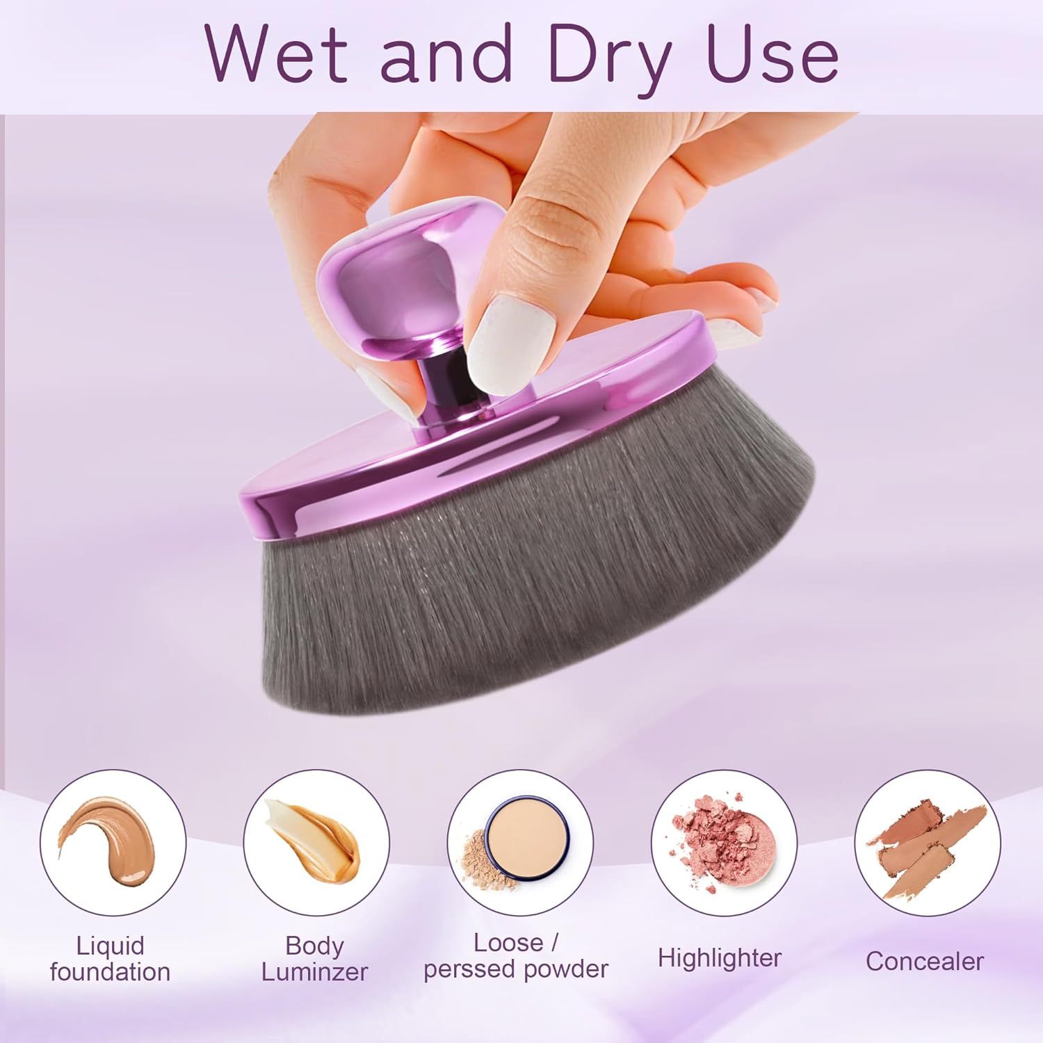Extra Large Body Makeup Brush or Sel Tanner, Leg Makeup &Bronzer Blend,116mm Oval-headed Kabuki Brush More Even Application, Sunscreen ace&Back Makeup Brush, Wet&Dry Use- Purple, Patent Pending - Image 8
