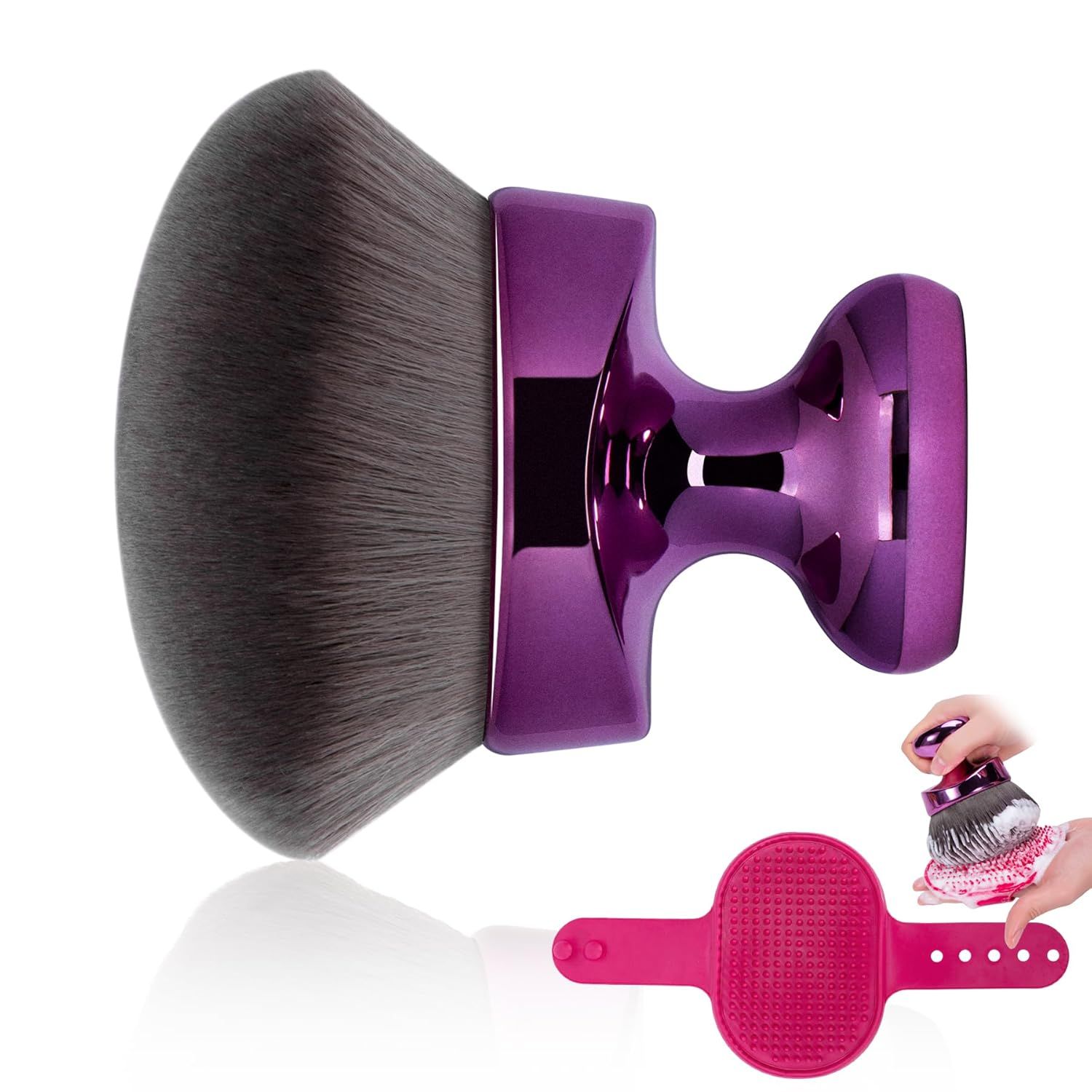 Blend & Blur Extra Large Body Kabuki Brush & Sel Tanner Brush - or Body Makeup & oundation - Blending Applicator or Sel Tanning - Durable Vegan Bristles - with Cleaning Mat (Purple -Mat) - Image 1