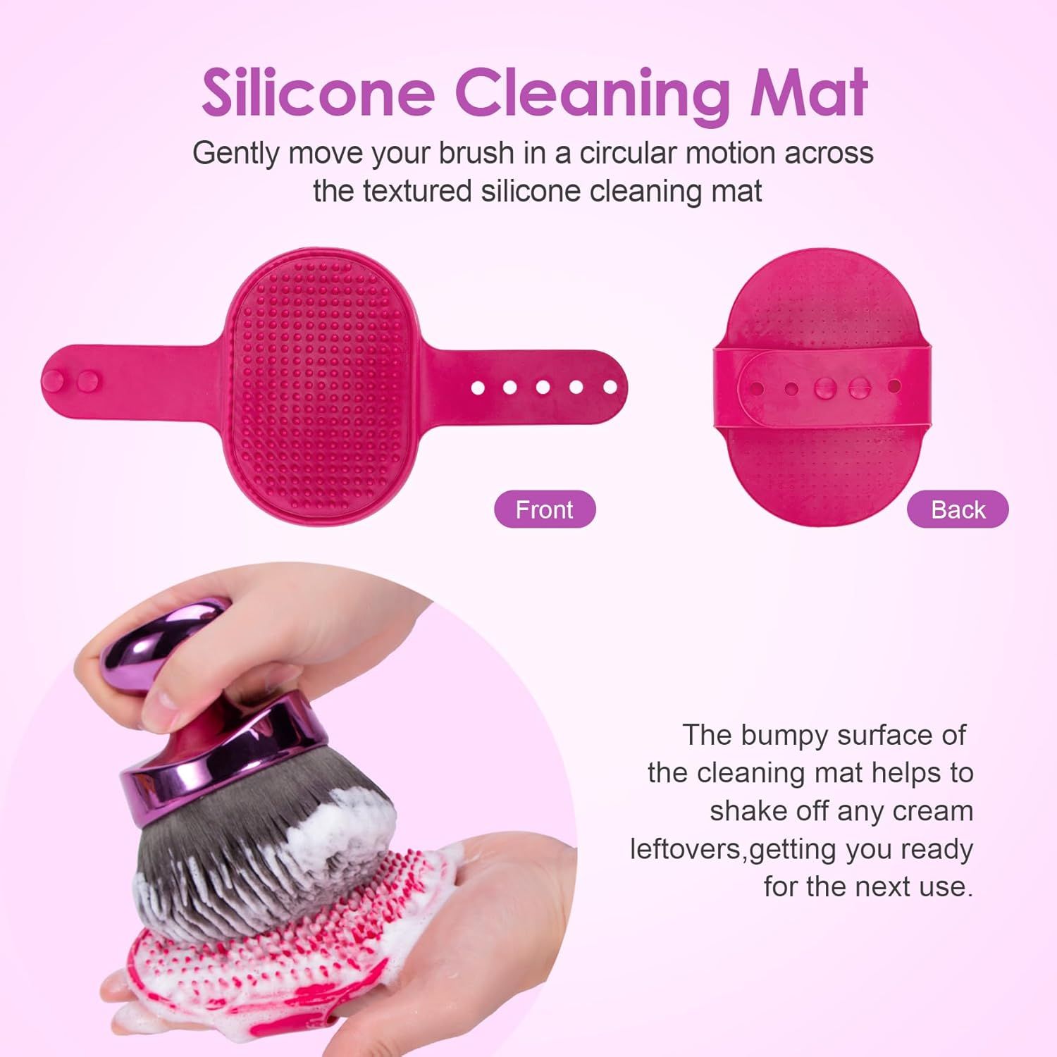 Blend & Blur Extra Large Body Kabuki Brush & Sel Tanner Brush - or Body Makeup & oundation - Blending Applicator or Sel Tanning - Durable Vegan Bristles - with Cleaning Mat (Purple -Mat) - Image 5