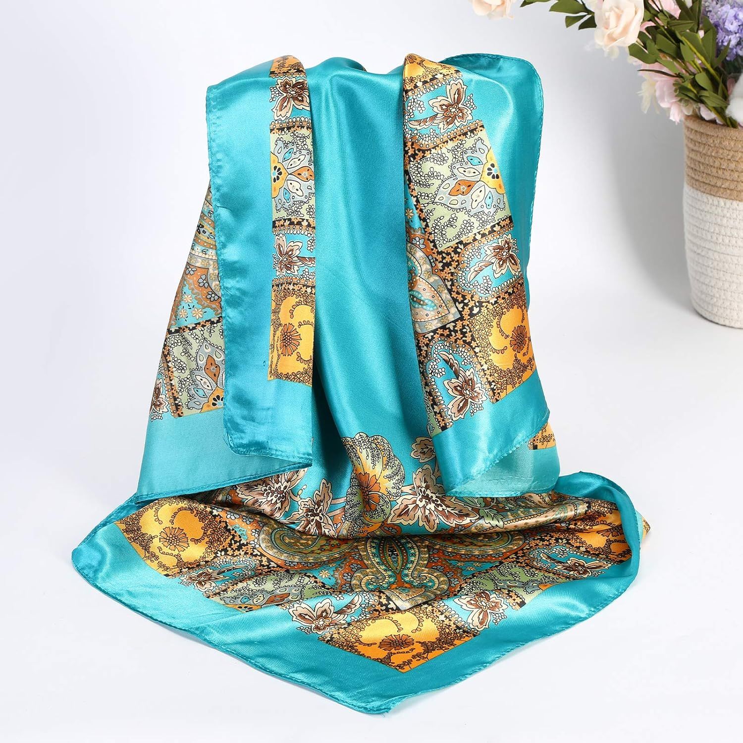 35” Satin Large Square Head Scarves - 4PCS Silk Like Neck Scar Hair Sleeping Wraps Satin Silk Scars or Women - Image 3