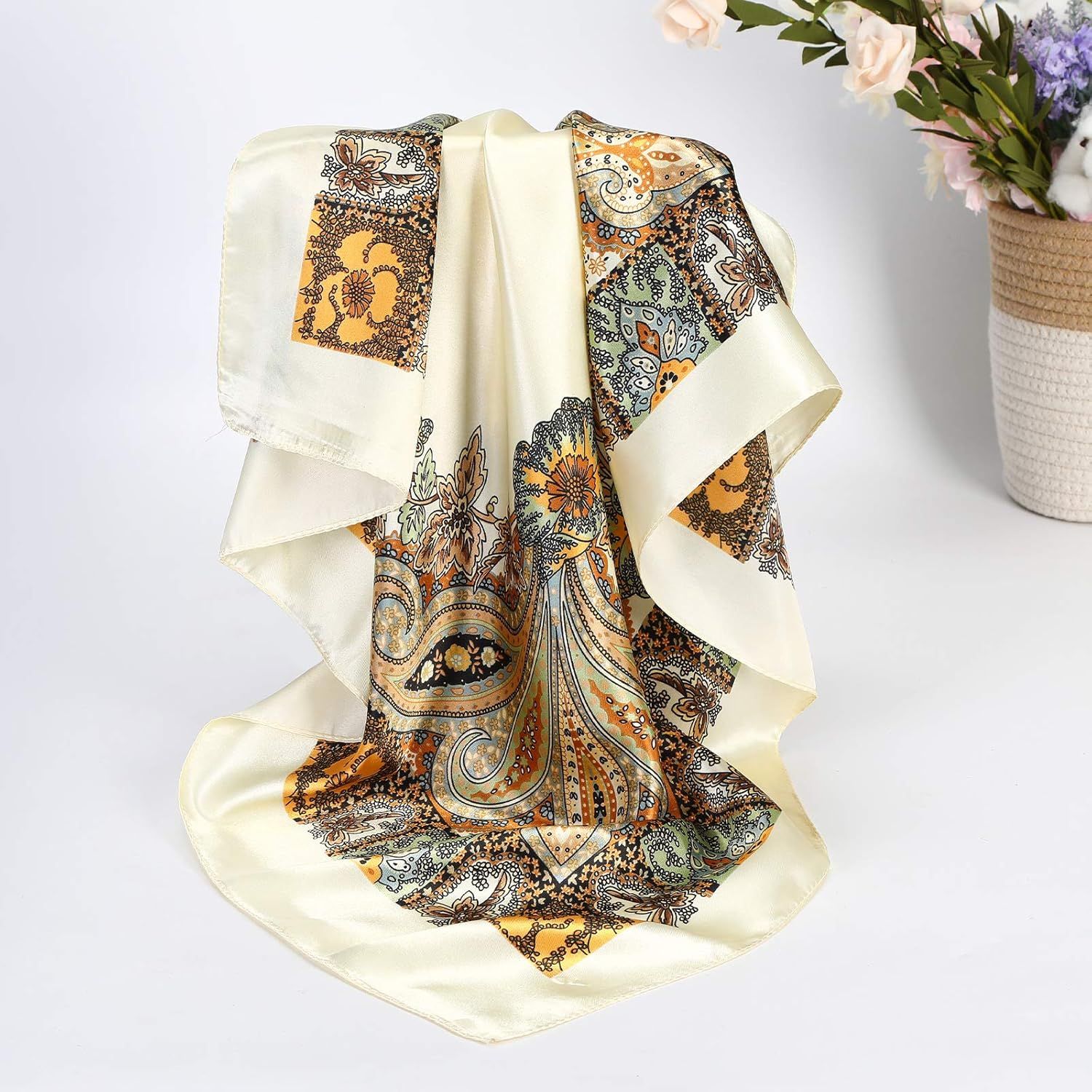 35” Satin Large Square Head Scarves - 4PCS Silk Like Neck Scar Hair Sleeping Wraps Satin Silk Scars or Women - Image 4