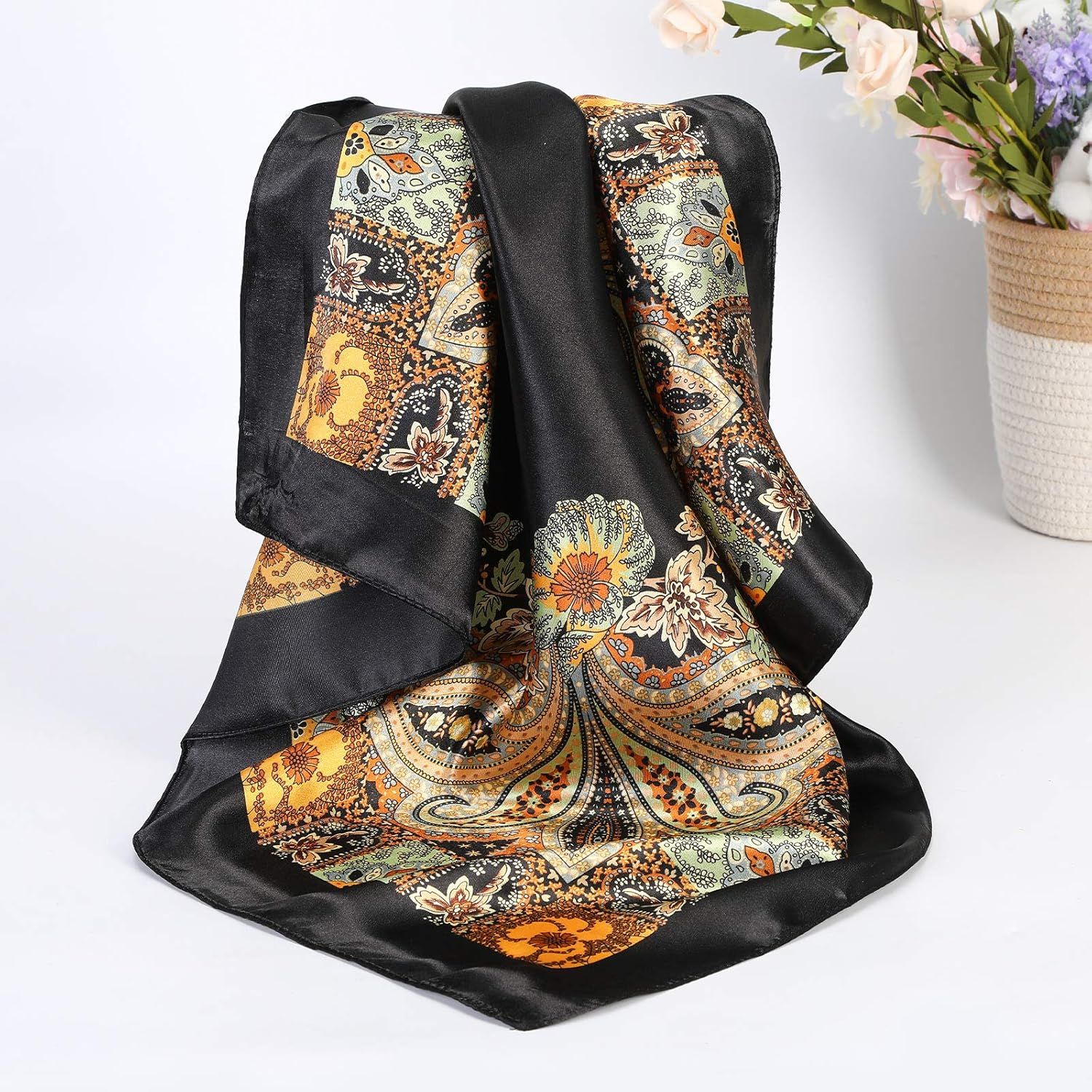 35” Satin Large Square Head Scarves - 4PCS Silk Like Neck Scar Hair Sleeping Wraps Satin Silk Scars or Women - Image 5