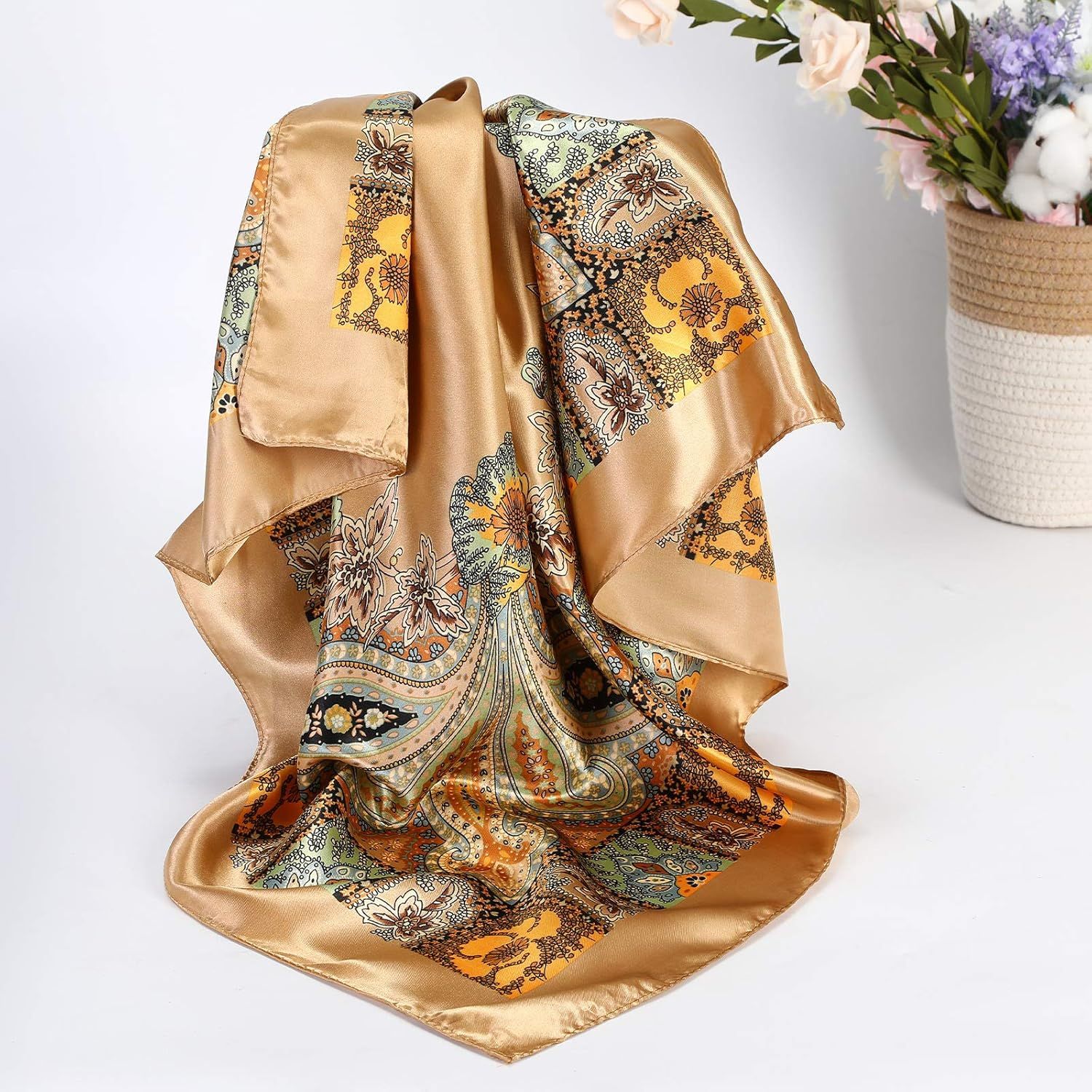 35” Satin Large Square Head Scarves - 4PCS Silk Like Neck Scar Hair Sleeping Wraps Satin Silk Scars or Women - Image 6
