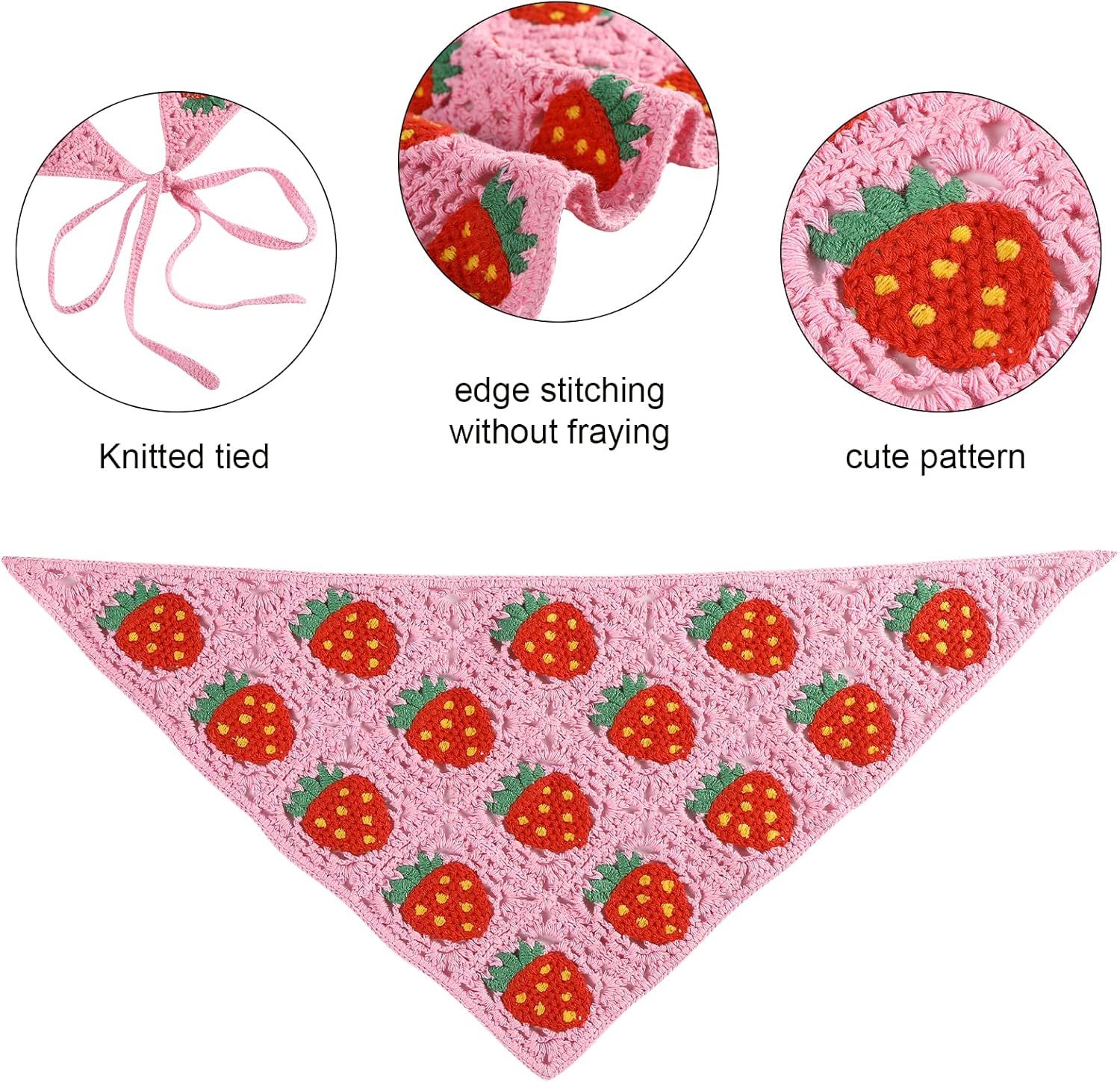 Crochet Bandana Head Kerchie Hair Scar 2Pcs Knitted Scarves Tie Bcak loral Headwrap or Women Girls - Image 3