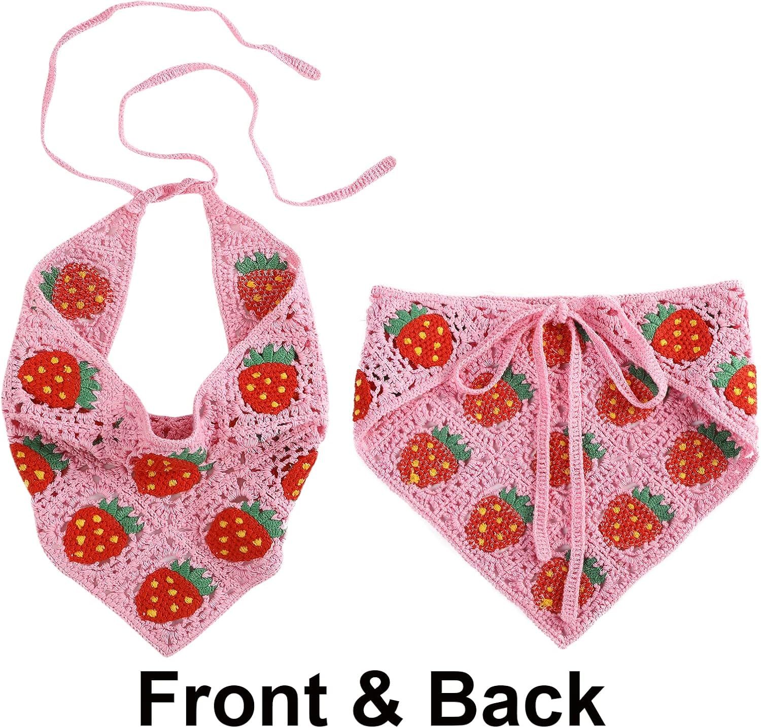 Crochet Bandana Head Kerchie Hair Scar 2Pcs Knitted Scarves Tie Bcak loral Headwrap or Women Girls - Image 4