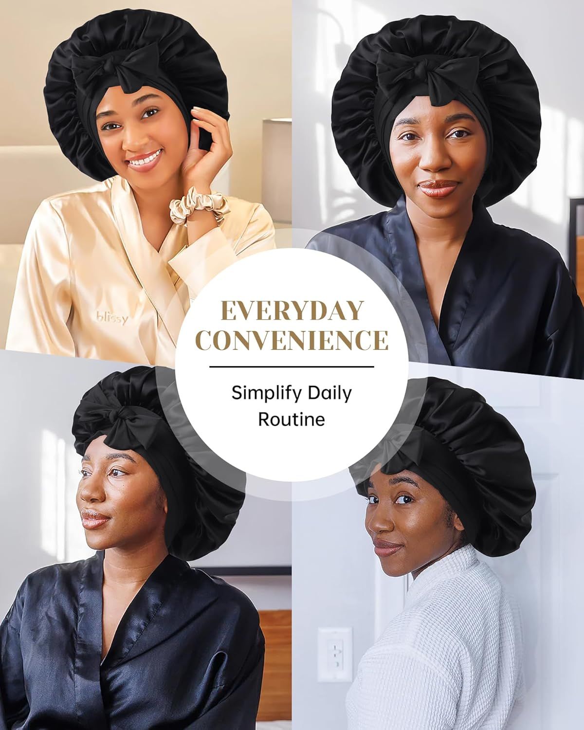 100% Mulberry Silk Hair Bonnet or Women Sleeping with Tie Band 19 Momme Silk Sleep Cap Night (US, Alpha, One Size, Black) - Image 8