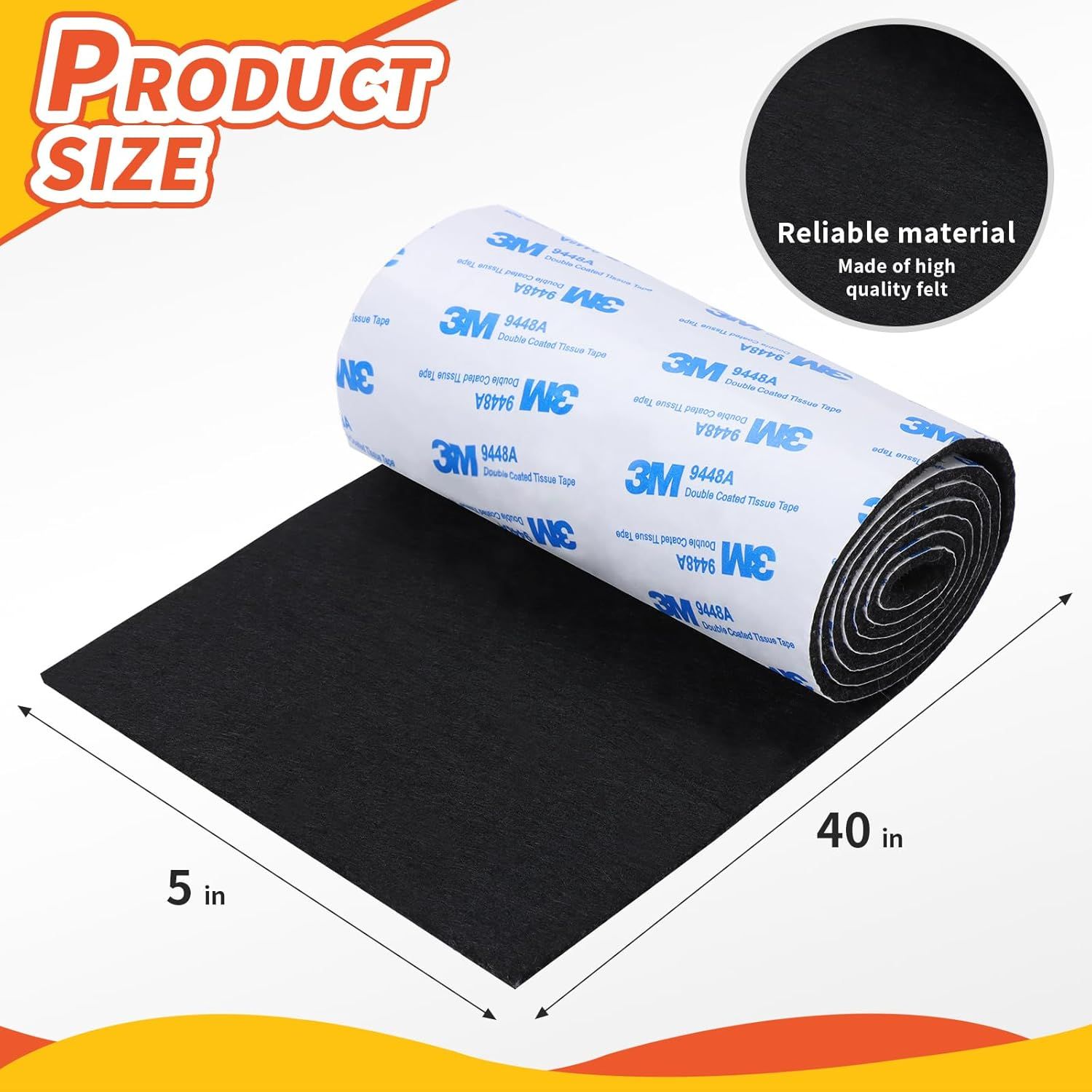 2 Roll elt urniture Pads, Non Slip Sel Adhesive Cuttable elt Tape Black Heavy Duty elt Strip Roll or Protecting Hardwood loors Chair Wall Protector - Image 2