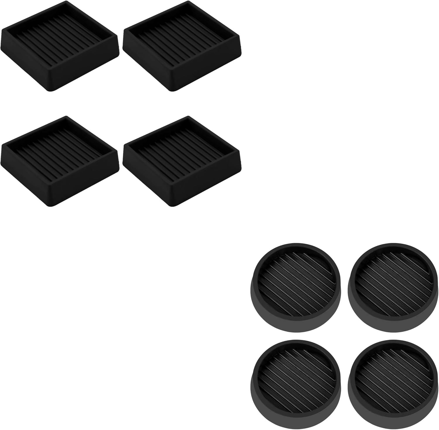 2X2 Round and Square Rubber Caster Cups, Non Slip urniture Pads, Anti-Slip Gripper, Anti Skid urniture eet, Anti Slide loor Protector or Bed Couch Table Chair Stoppers - Black, 8 Pack - Image 1