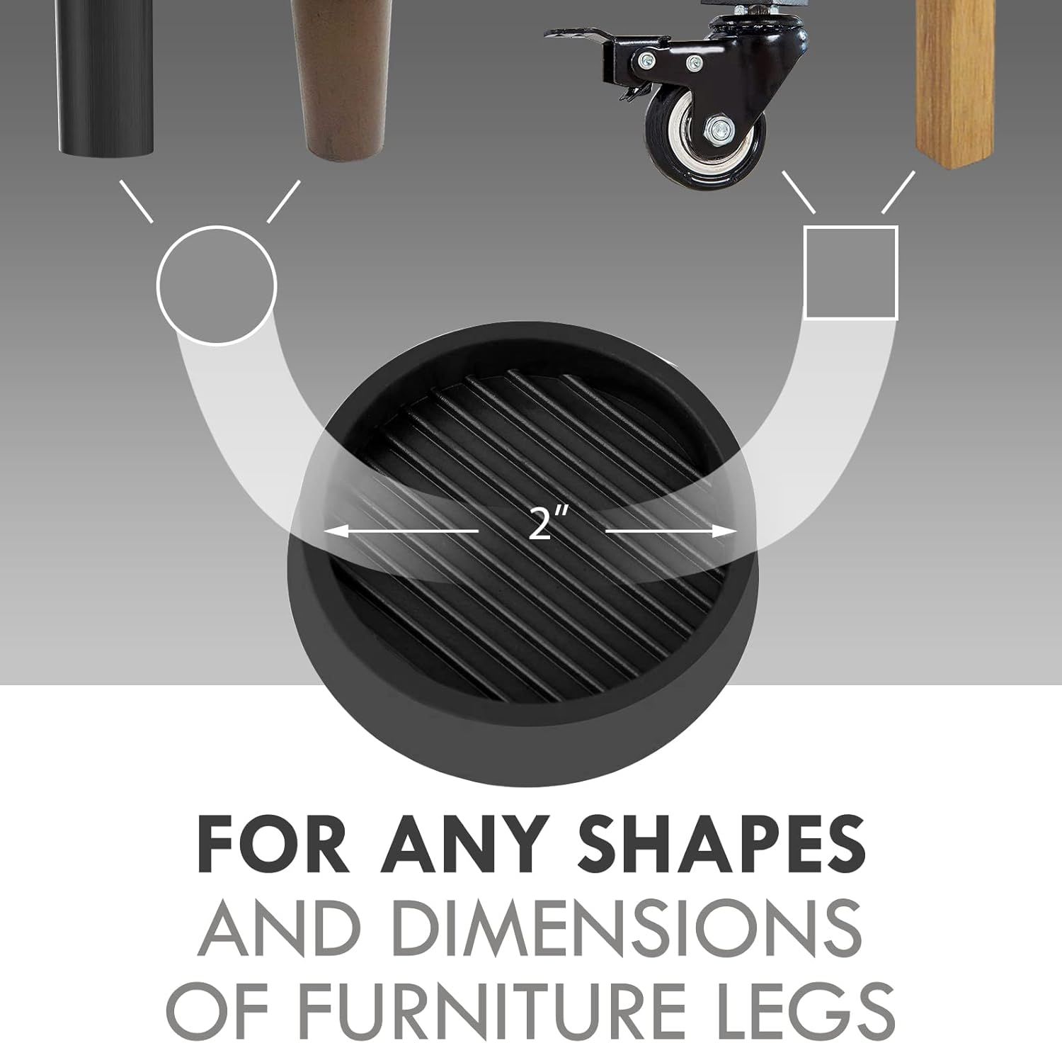 2X2 Round and Square Rubber Caster Cups, Non Slip urniture Pads, Anti-Slip Gripper, Anti Skid urniture eet, Anti Slide loor Protector or Bed Couch Table Chair Stoppers - Black, 8 Pack - Image 2