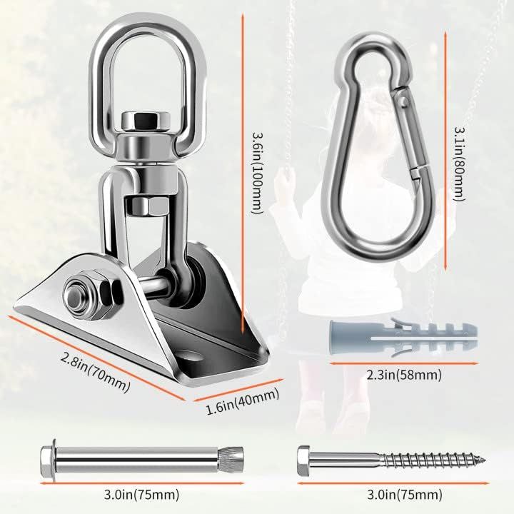 360 Rotating Hammock Hanging Kit - Heavy Duty Stainless Steel 1000 lb Loading Hammock Hooks or Trapeze, Yoga, Boxing Bag, Hammock Chair, Porch - Image 2