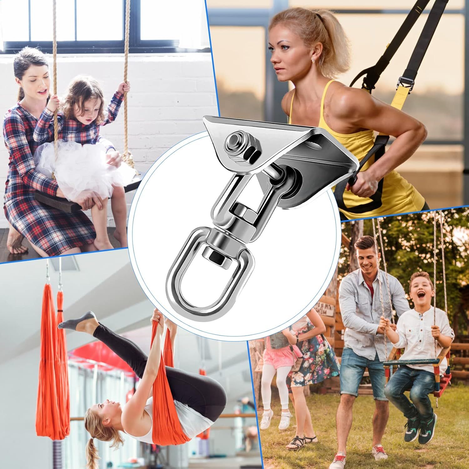 360 Rotating Hammock Hanging Kit - Heavy Duty Stainless Steel 1000 lb Loading Hammock Hooks or Trapeze, Yoga, Boxing Bag, Hammock Chair, Porch - Image 5