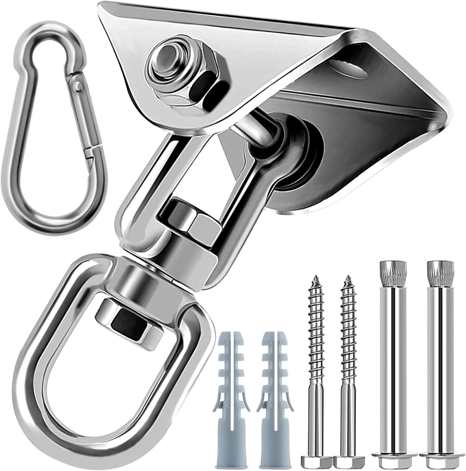 360 Rotating Hammock Hanging Kit - Heavy Duty Stainless Steel 1000 lb Loading Hammock Hooks or Trapeze, Yoga, Boxing Bag, Hammock Chair, Porch - Image 7