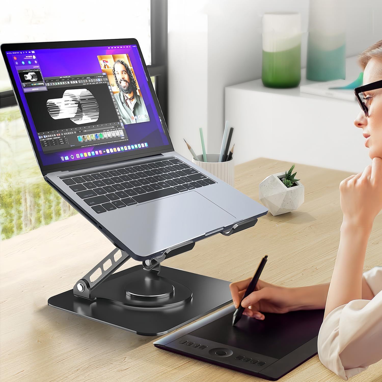 Adjustable Laptop Stand or Desk, Dual oldable Computer Riser with Heat-Vent, Ergonomic Sit to Notebook Holder Convertor, Compatible with All 10-16