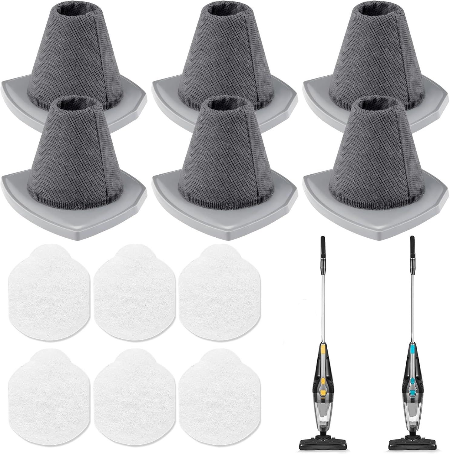6+6 Pack NES215A/ NES210 Vacuum ilter Set or Eureka NES215A/ NES210/ NES212/ NES215 Blaze Stick Vacuum Cleaner, 6 Vacuum ilters + 6 Pre-Motor ilters, Compare to Part #N0101 & N0102 - Image 1