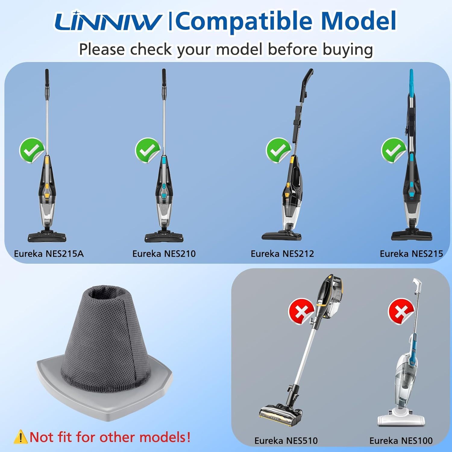 6+6 Pack NES215A/ NES210 Vacuum ilter Set or Eureka NES215A/ NES210/ NES212/ NES215 Blaze Stick Vacuum Cleaner, 6 Vacuum ilters + 6 Pre-Motor ilters, Compare to Part #N0101 & N0102 - Image 3