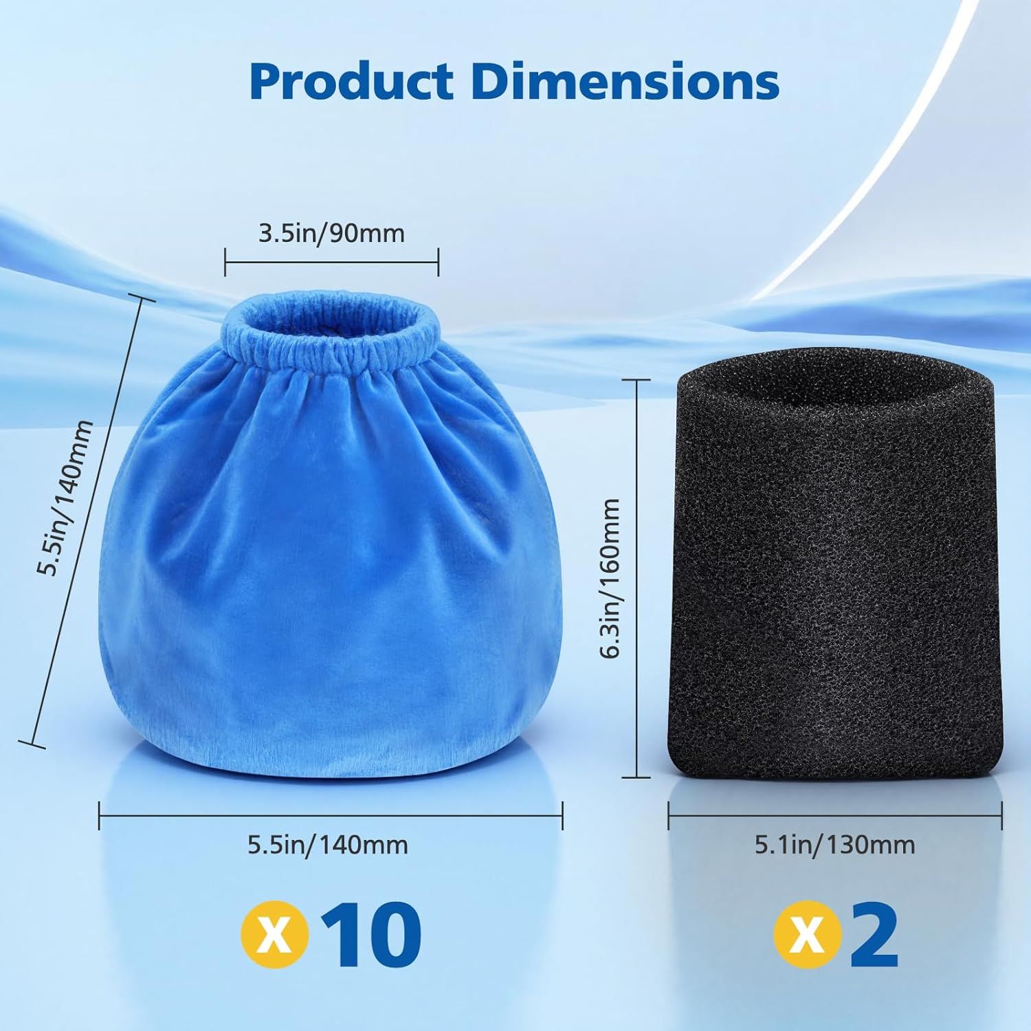 10 Pack VRC2 Cloth ilters or Vacmaster 1.5–3.2 Gallon Wet/Dry Vacuums, Compatible with Armor All 1.5 & 2.5 Gallon Shop Vac AA155, AA255, AA255W, Plus 2 Pack V21 oam ilters or Wet Pick-Up - Image 2