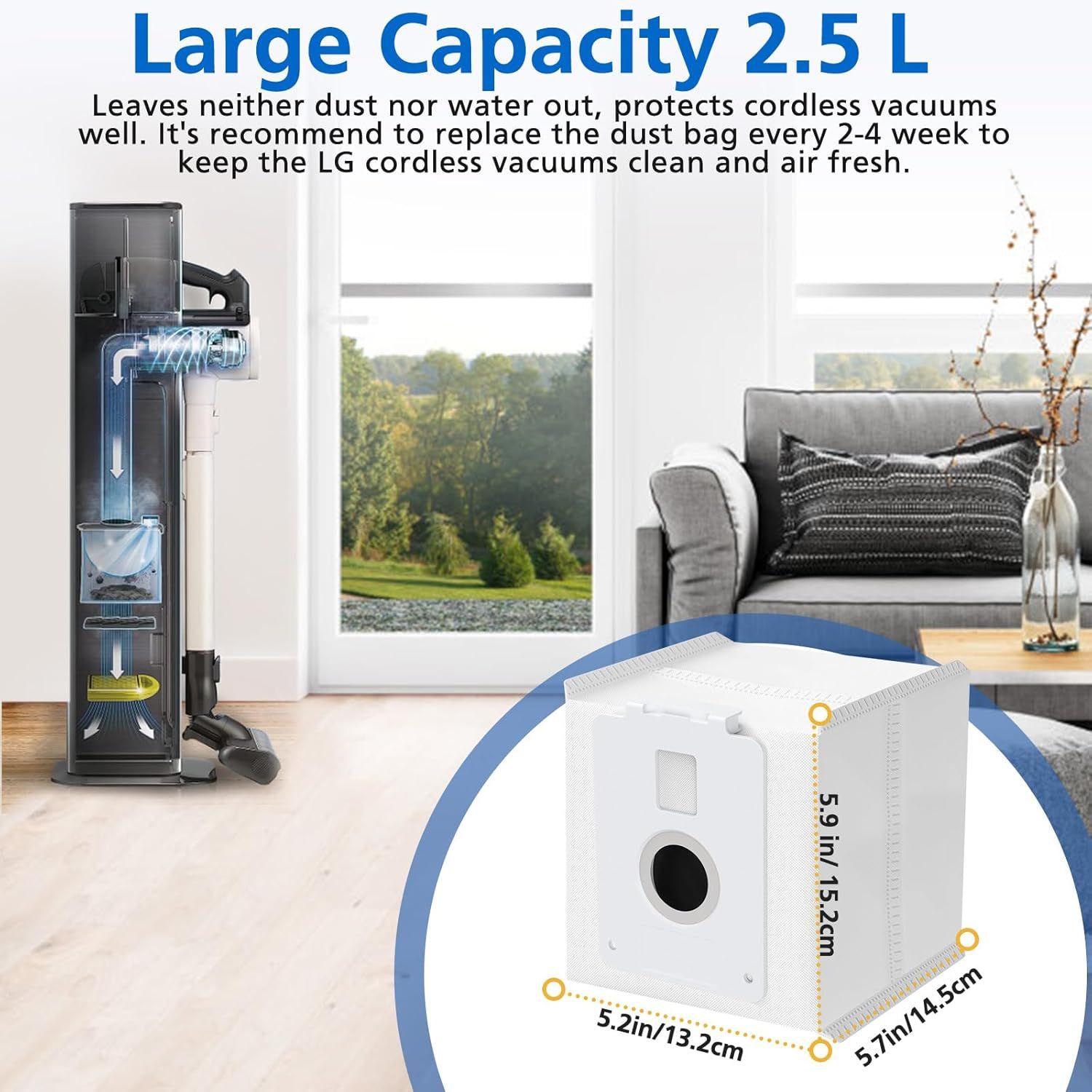 6 Pack Vacuum Dust Bag or LG CordZero All-in-One Cordless Cleaner A939KBGS, A938KBGS and A937KGMS, Dirt Disposal Cordzero Cordless Vacuum Bags Replacement Compatible with LG All-in-One Tower - Image 6