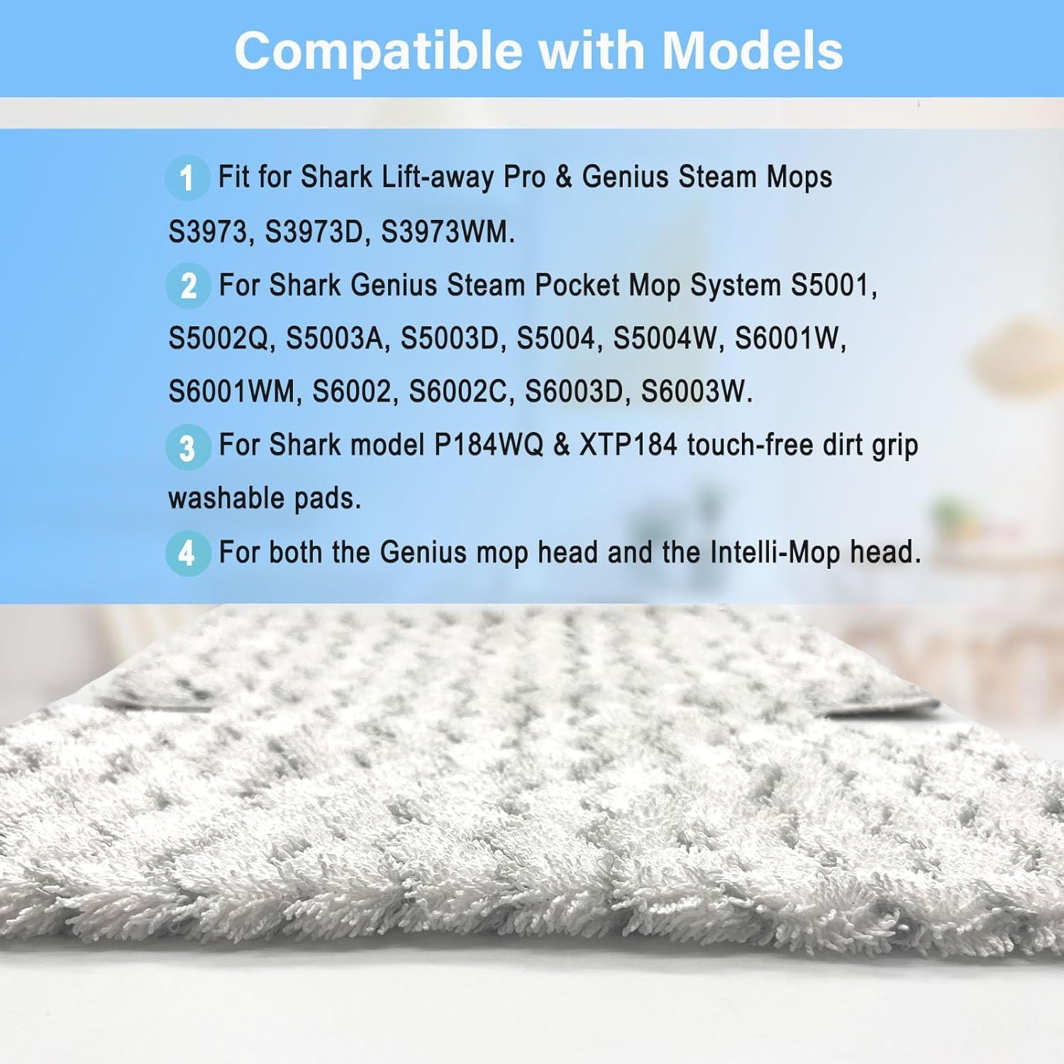 S3973D Steam Mop Replacement Pads or Shark Lit-Away Pro & Genius Steam Pocket Mop S3973 S3973D S5003D S3973WM S5001 S5002Q S5003A S5004 S5004W S6001W S6001WM S6002 S6002C,Part # P184WQ, 8 Pack - Image 3