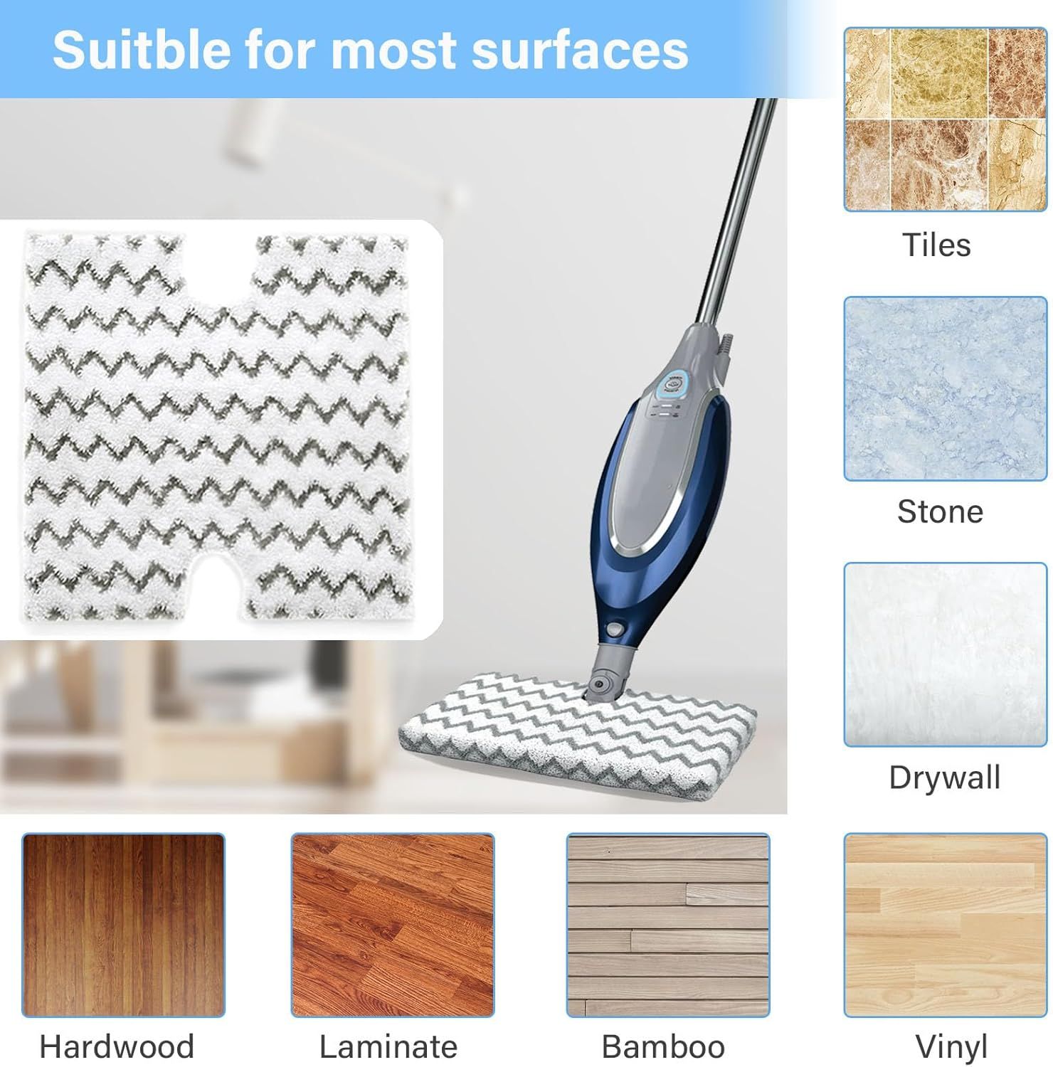 S3973D Steam Mop Replacement Pads or Shark Lit-Away Pro & Genius Steam Pocket Mop S3973 S3973D S5003D S3973WM S5001 S5002Q S5003A S5004 S5004W S6001W S6001WM S6002 S6002C,Part # P184WQ, 8 Pack - Image 5
