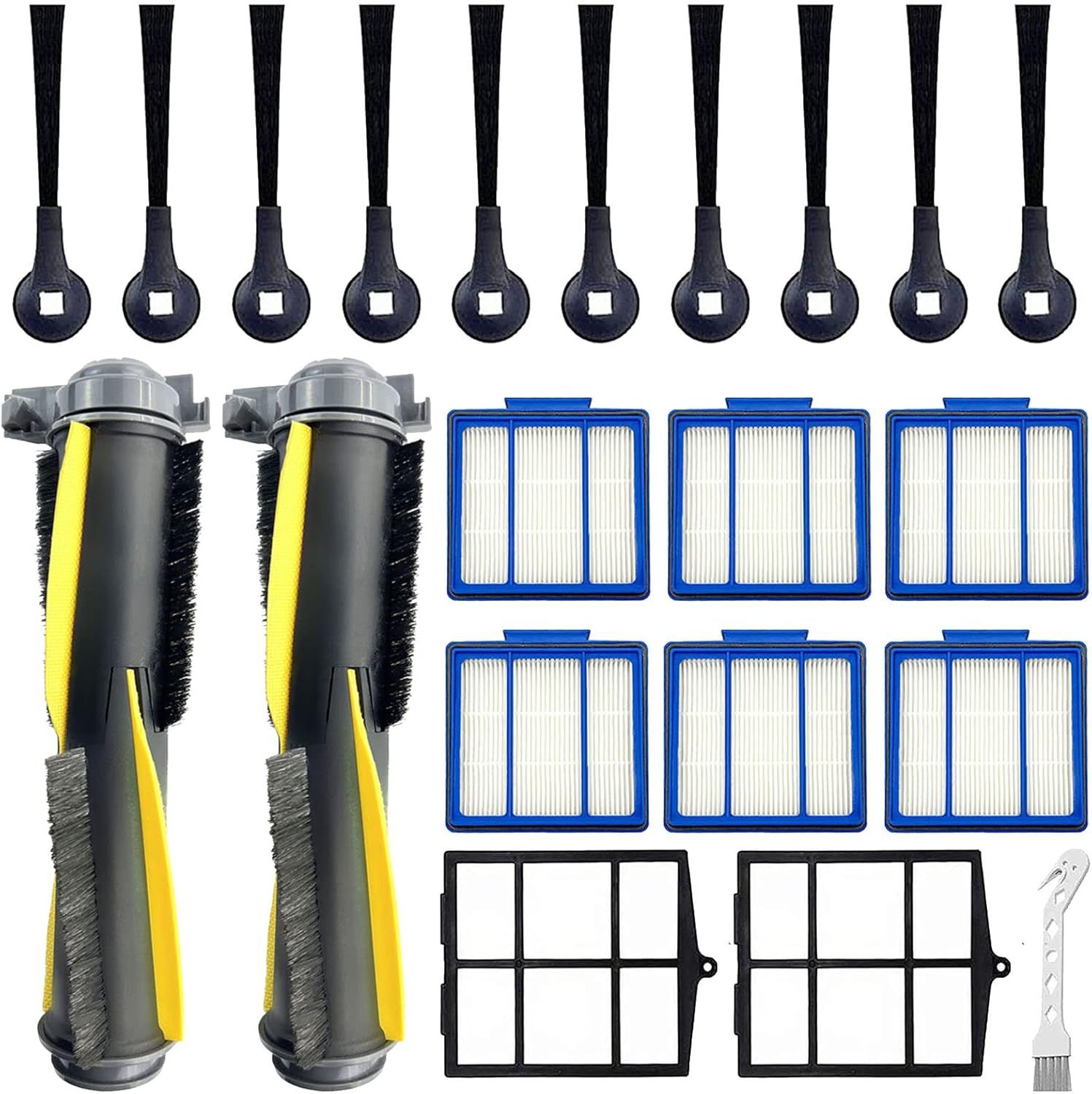 Accessories Kit or Shark IQ RV1001AE, Shark AV911S EZ, AV1010AE RV1000 RV1001 AV970 AV993 AV1002AE UR1000SR UR1005AE Robot Vacuum Cleaner,2 Main Brush,6 ilters,10 Side Brushes,2 Pre ilter - Image 1