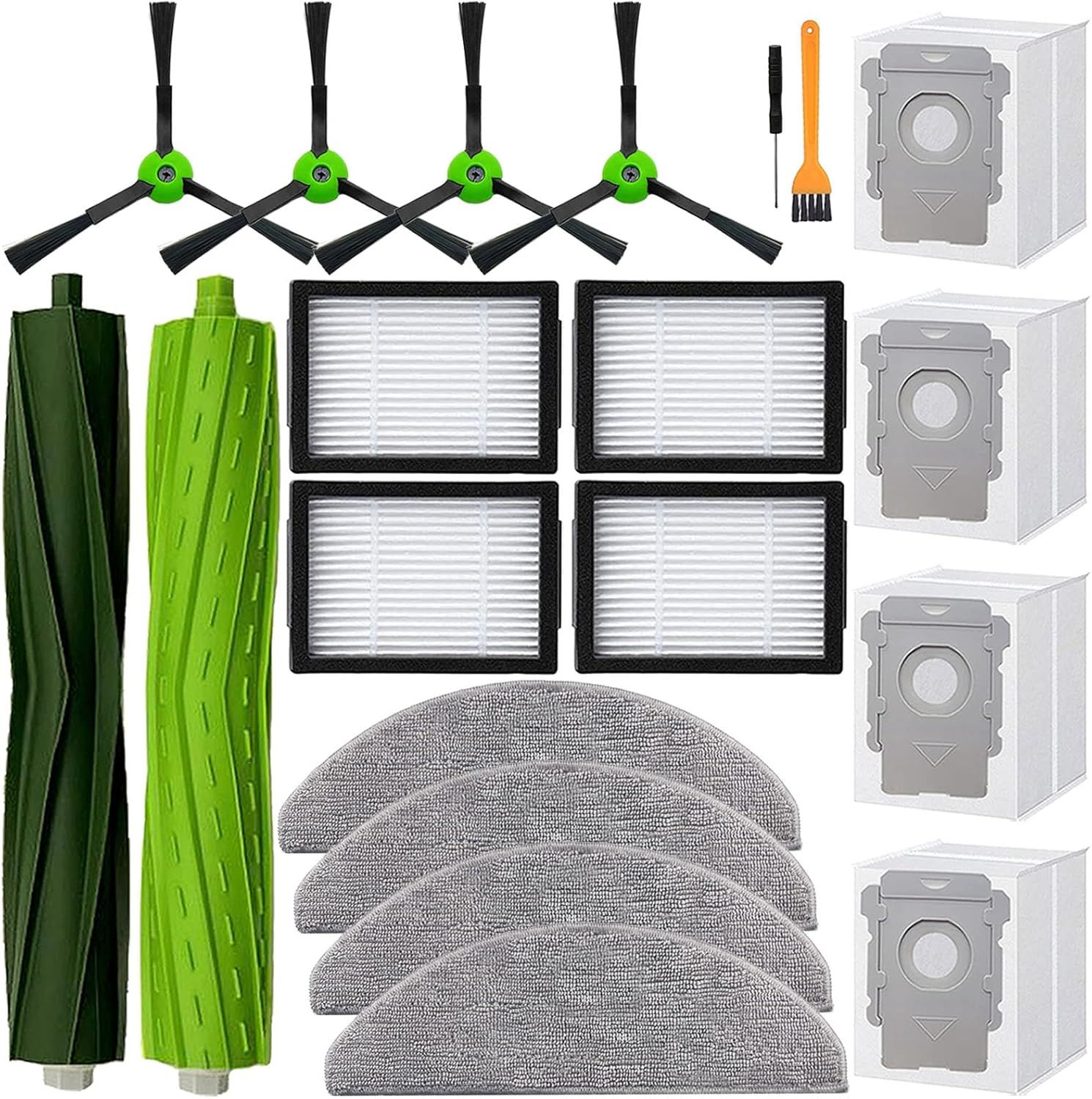 Replacement Parts Accessories or iRobot Roomba Combo i5, i5+, j5, j5+ Robot Vacuum Cleaner, 1 Set o Roller Brush & 4 ilters & 4 Mop Pads & 4 Vacuum Bags & 4 Side Brushes - Image 1