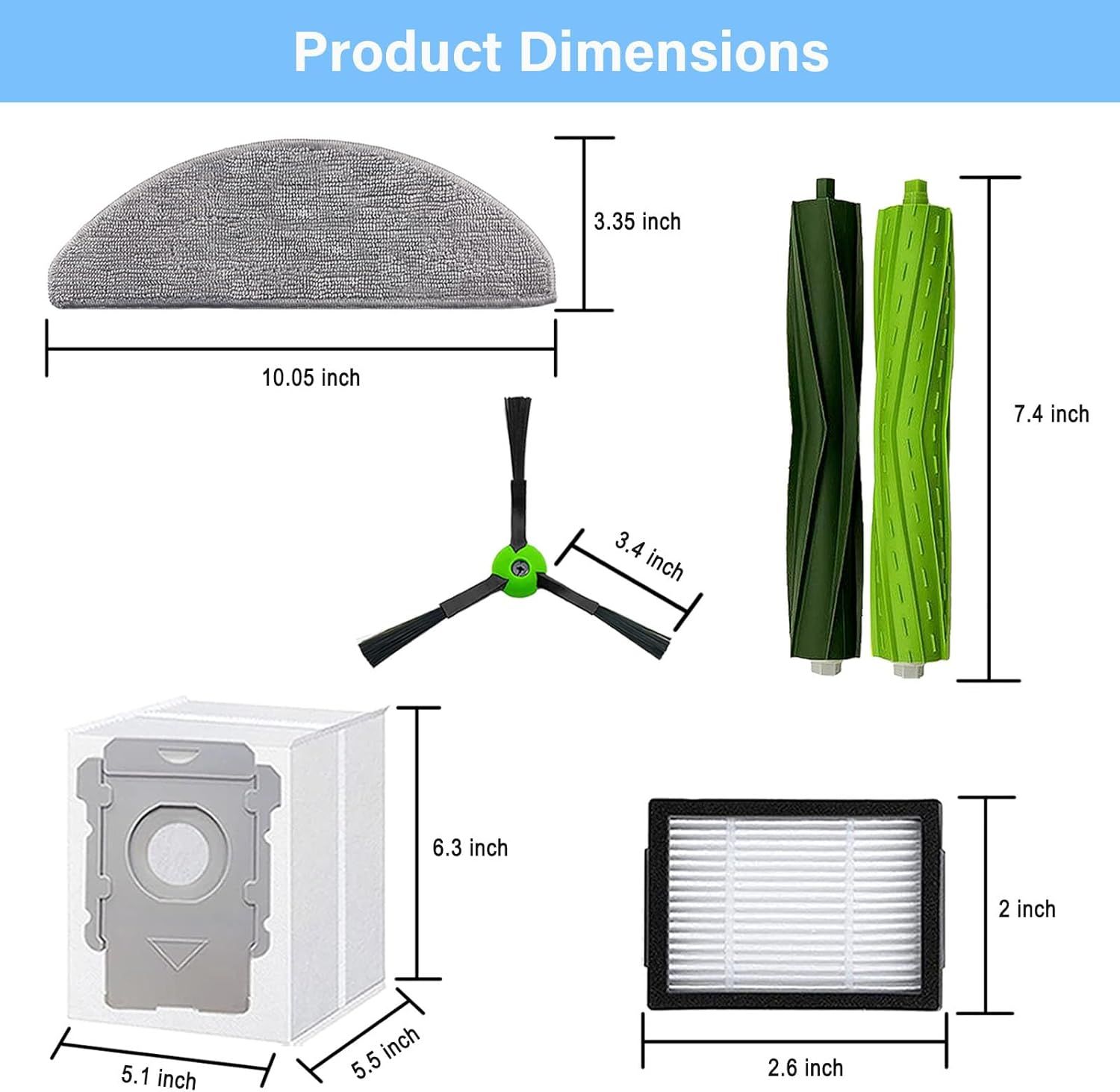 Replacement Parts Accessories or iRobot Roomba Combo i5, i5+, j5, j5+ Robot Vacuum Cleaner, 1 Set o Roller Brush & 4 ilters & 4 Mop Pads & 4 Vacuum Bags & 4 Side Brushes - Image 2