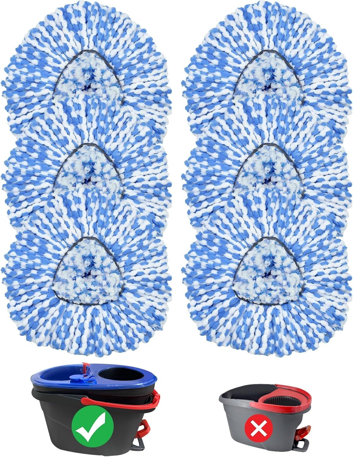 Mop Replace Head, 6 Pack Mop Heads Replacements or Oceda RinseClean 2-Tank System, Spin Mop Replacement Head, Microiber Mop Reills, Machine Washable and Deep Cleaning (NOT or 1-Tank System) - Image 1