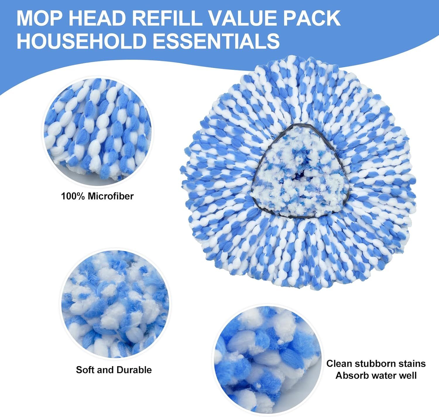 Mop Replace Head, 6 Pack Mop Heads Replacements or Oceda RinseClean 2-Tank System, Spin Mop Replacement Head, Microiber Mop Reills, Machine Washable and Deep Cleaning (NOT or 1-Tank System) - Image 3