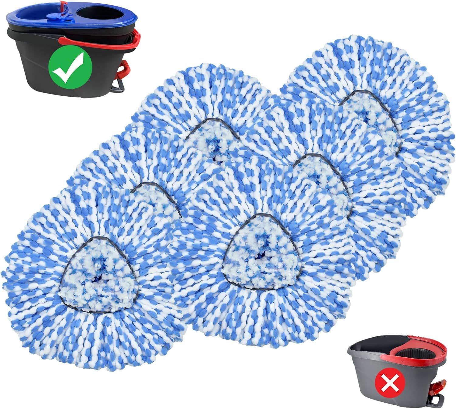 Mop Replace Head, 6 Pack Mop Heads Replacements or Oceda RinseClean 2-Tank System, Spin Mop Replacement Head, Microiber Mop Reills, Machine Washable and Deep Cleaning (NOT or 1-Tank System) - Image 8