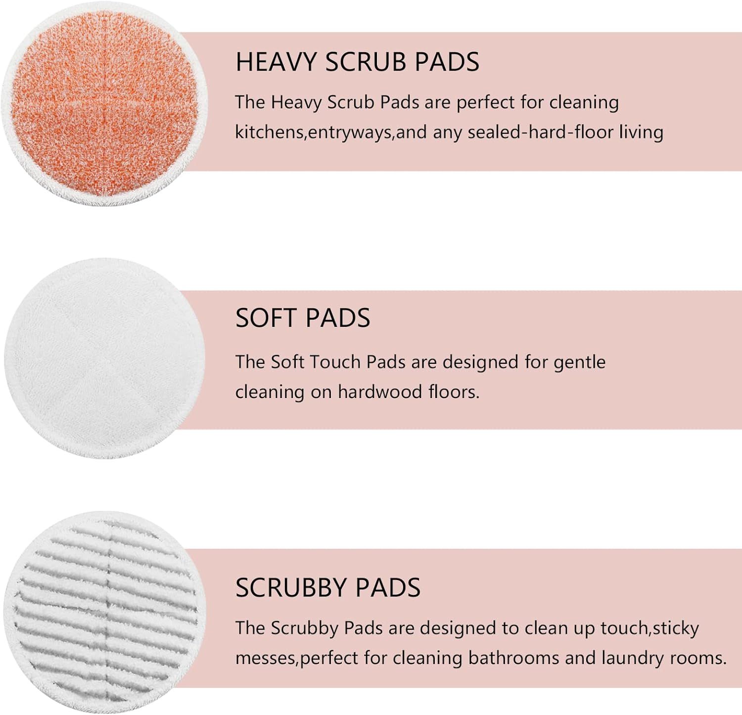 Spinwave Mop Pads Replacement Set Compatible with Bissell Spinwave 2039A 2124: 4 Heavy Scrub Pads, 2 Sot Pads, 2 Scrubby Pads by  (8Pack) - Image 3
