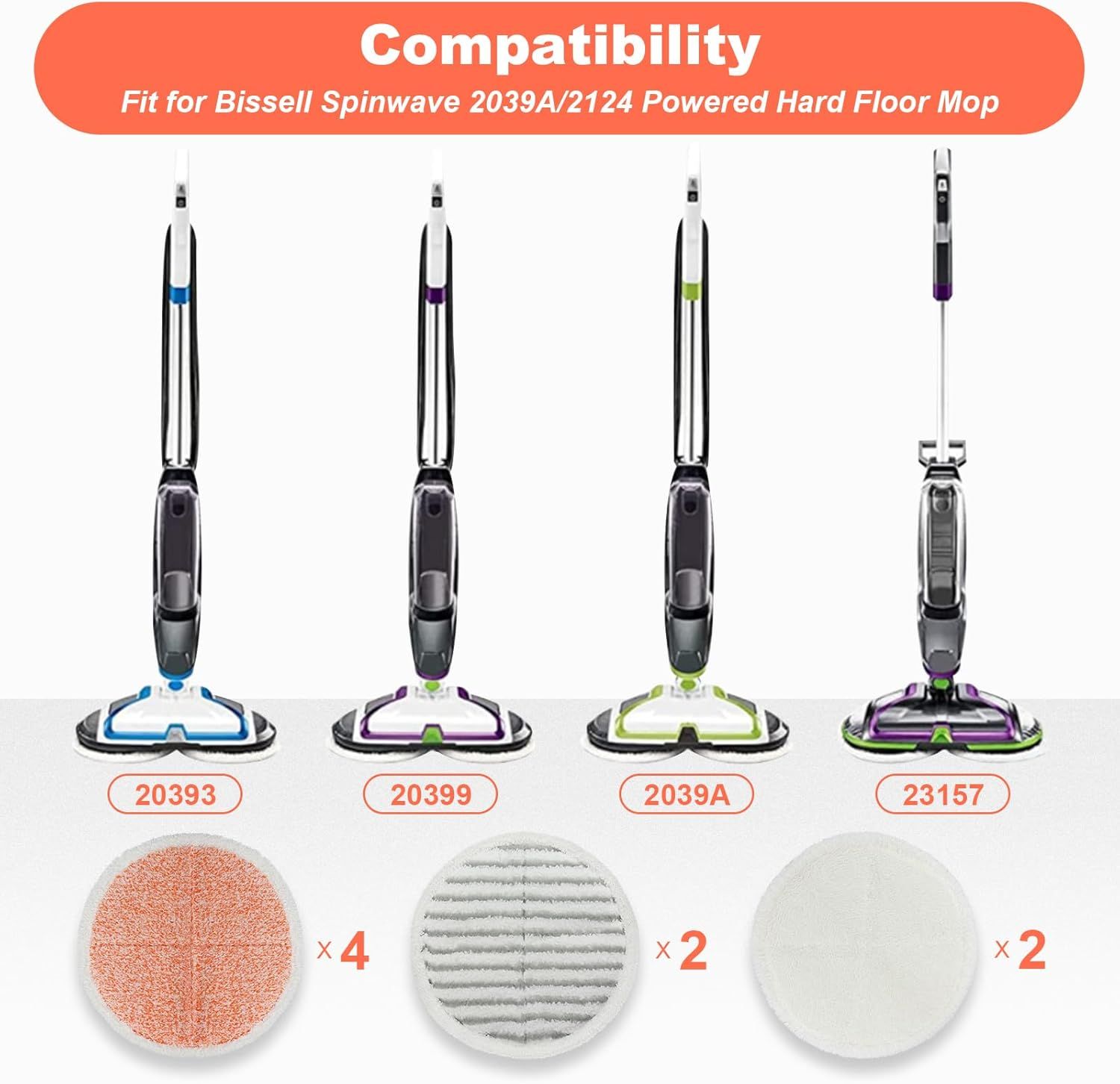 Spinwave Mop Pads Replacement Set Compatible with Bissell Spinwave 2039A 2124: 4 Heavy Scrub Pads, 2 Sot Pads, 2 Scrubby Pads by  (8Pack) - Image 4