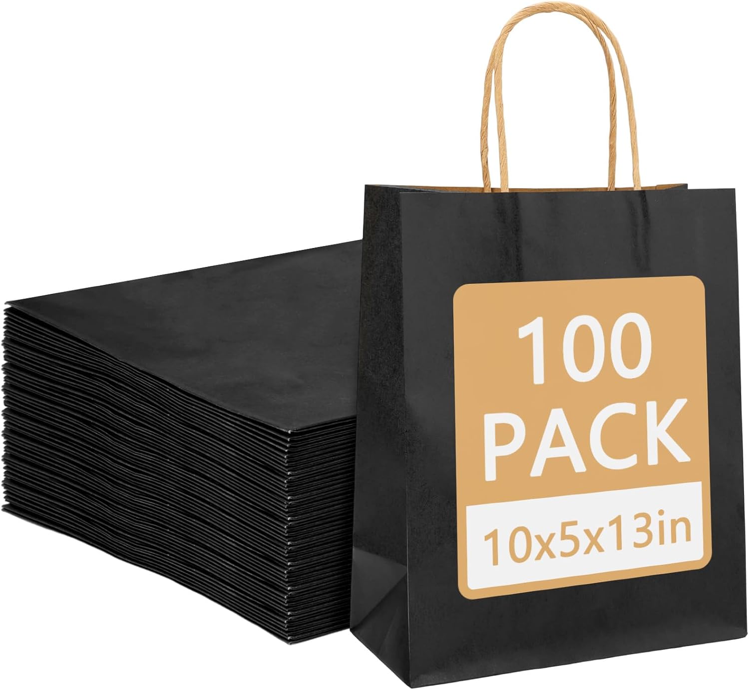 Moretoes 100pcs Paper Gift Bags 10x5x13 Inches Black Kraft Paper Bags with Handles Bulk for Shopping, Retail, Small Business, Birthday Wedding Party Favor, Merchandise - Image 1