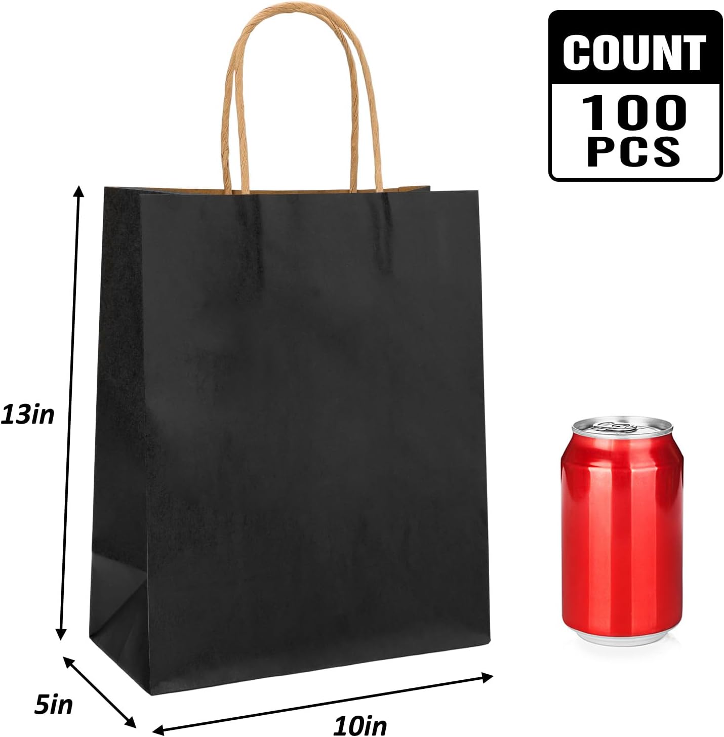 Moretoes 100pcs Paper Gift Bags 10x5x13 Inches Black Kraft Paper Bags with Handles Bulk for Shopping, Retail, Small Business, Birthday Wedding Party Favor, Merchandise - Image 2