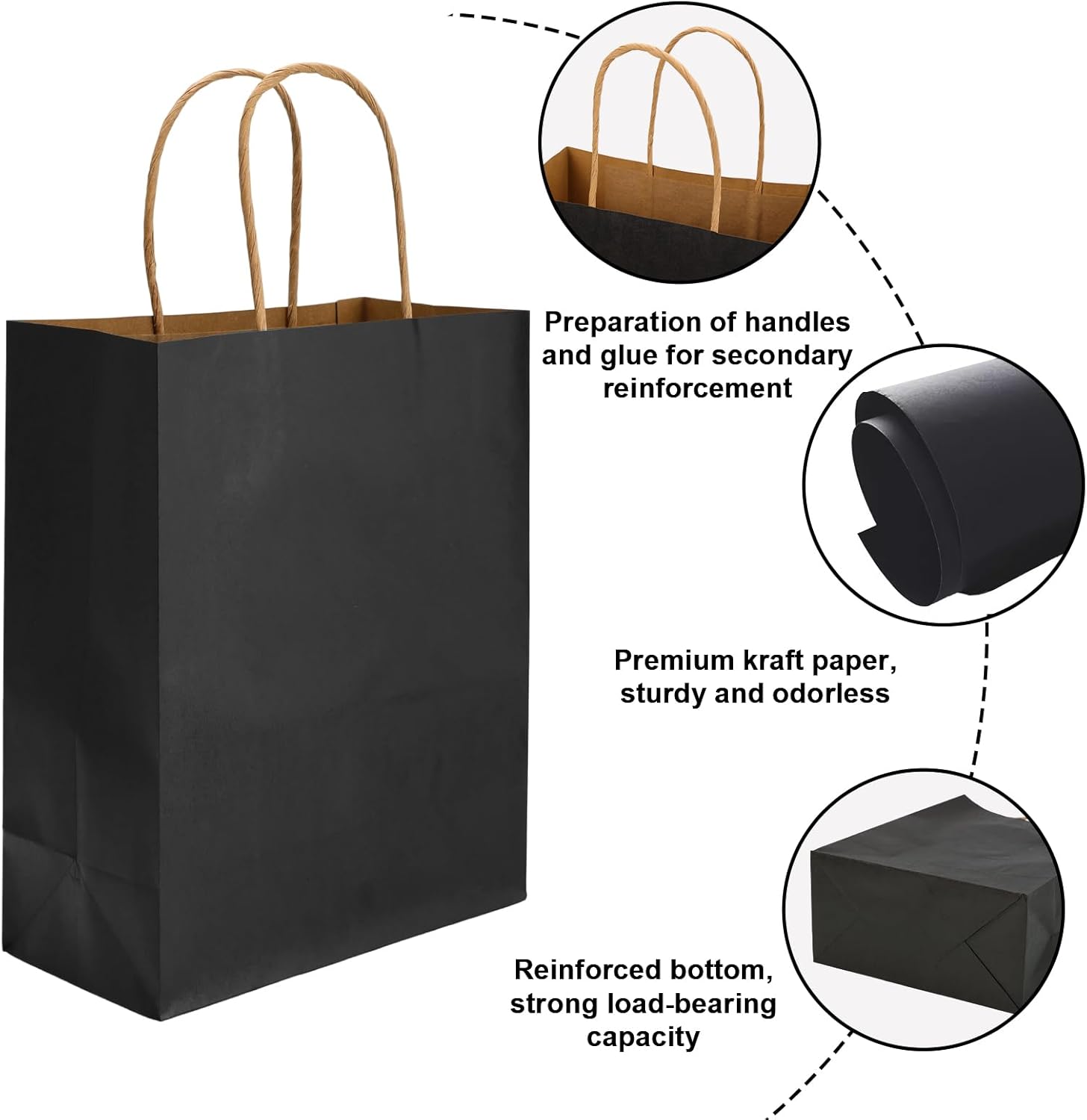 Moretoes 100pcs Paper Gift Bags 10x5x13 Inches Black Kraft Paper Bags with Handles Bulk for Shopping, Retail, Small Business, Birthday Wedding Party Favor, Merchandise - Image 3