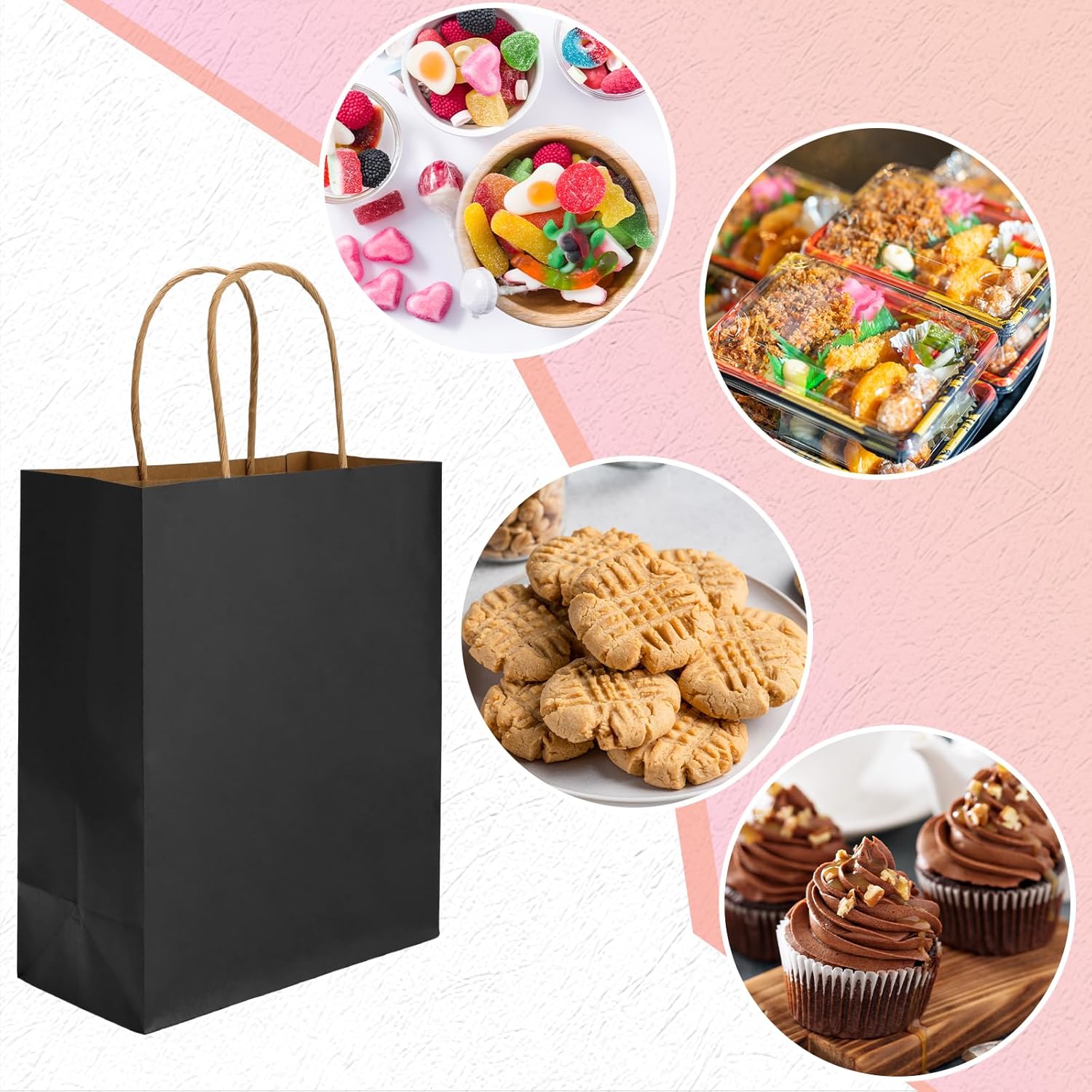 Moretoes 100pcs Paper Gift Bags 10x5x13 Inches Black Kraft Paper Bags with Handles Bulk for Shopping, Retail, Small Business, Birthday Wedding Party Favor, Merchandise - Image 5