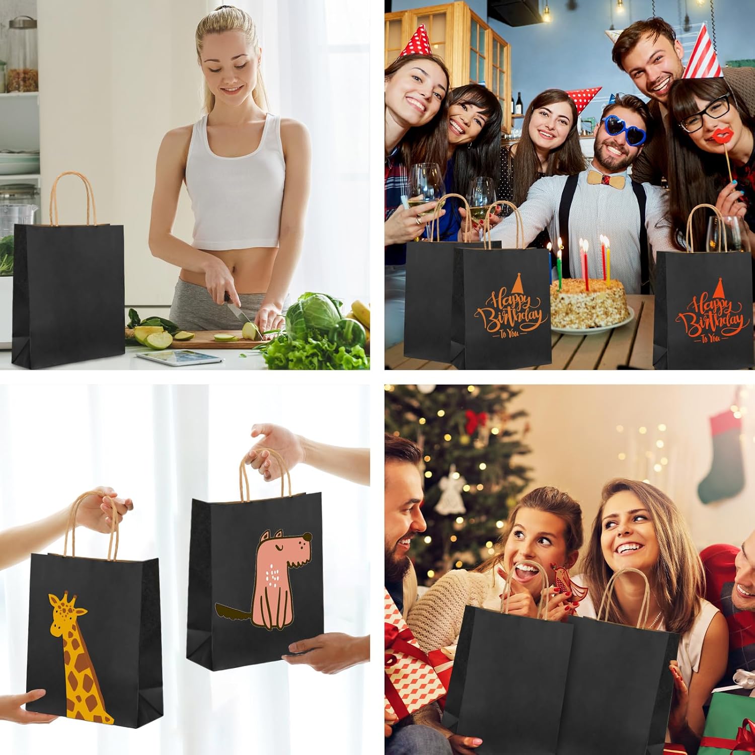 Moretoes 100pcs Paper Gift Bags 10x5x13 Inches Black Kraft Paper Bags with Handles Bulk for Shopping, Retail, Small Business, Birthday Wedding Party Favor, Merchandise - Image 7
