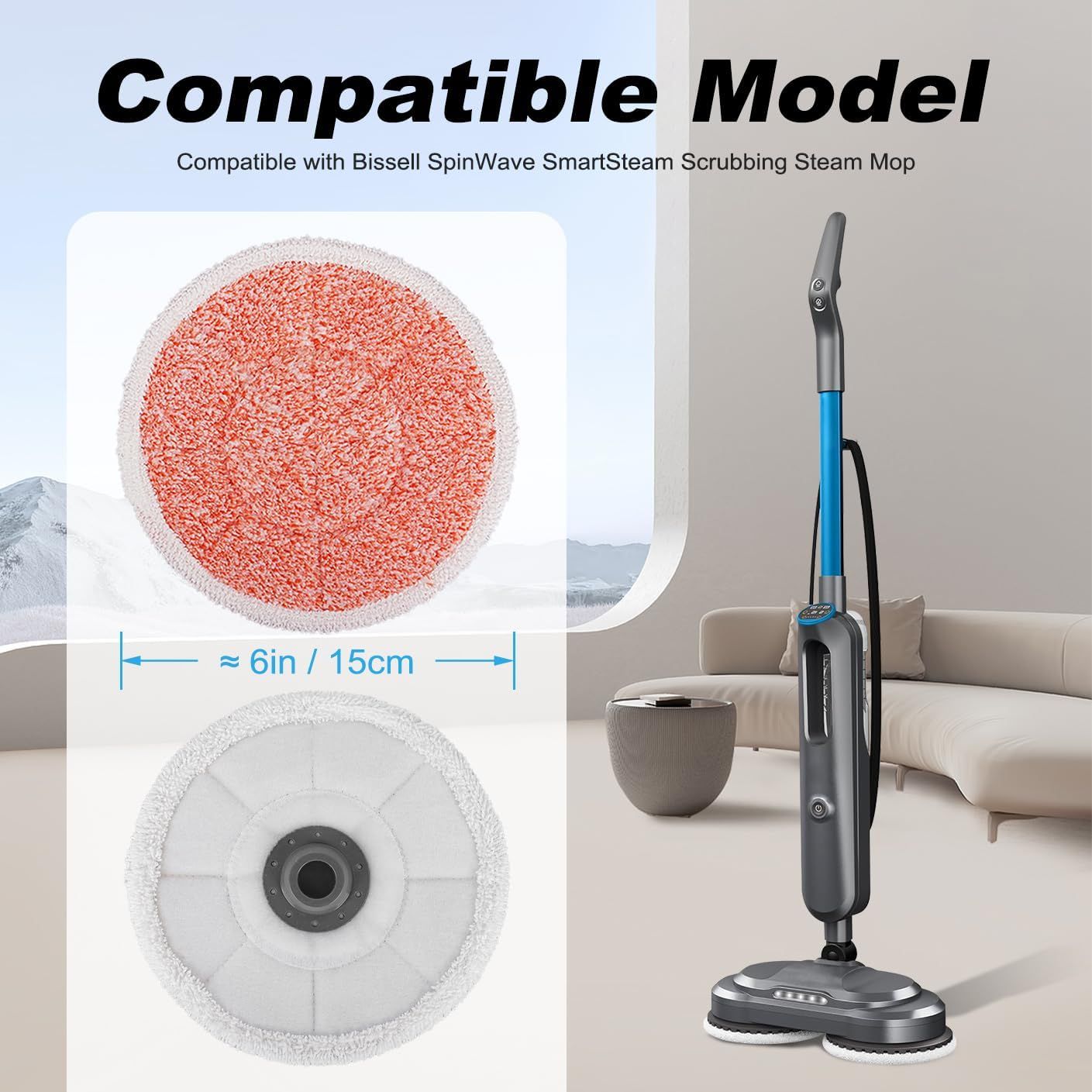 3897A Replacement Steam Mop Pads: 12 Packs Spin Mop Reills Compatible with Bissell Spinwave 3897A 3712C 3712W SmartSteam Scrubbing Steam Mop - Hard loor Steam Mop Washable Pads (Heavy & Sot) - Image 2