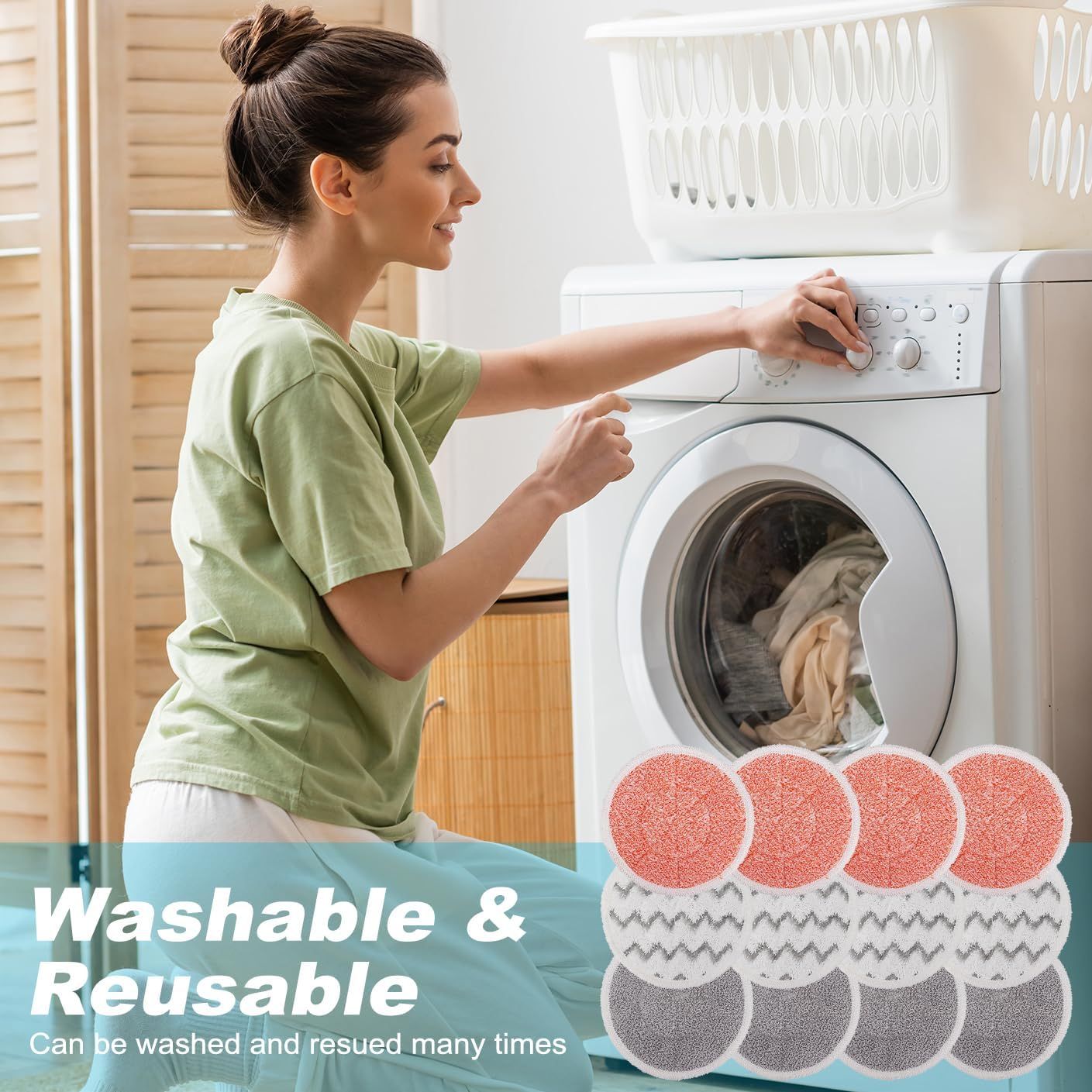3897A Replacement Steam Mop Pads: 12 Packs Spin Mop Reills Compatible with Bissell Spinwave 3897A 3712C 3712W SmartSteam Scrubbing Steam Mop - Hard loor Steam Mop Washable Pads (Heavy & Sot) - Image 4